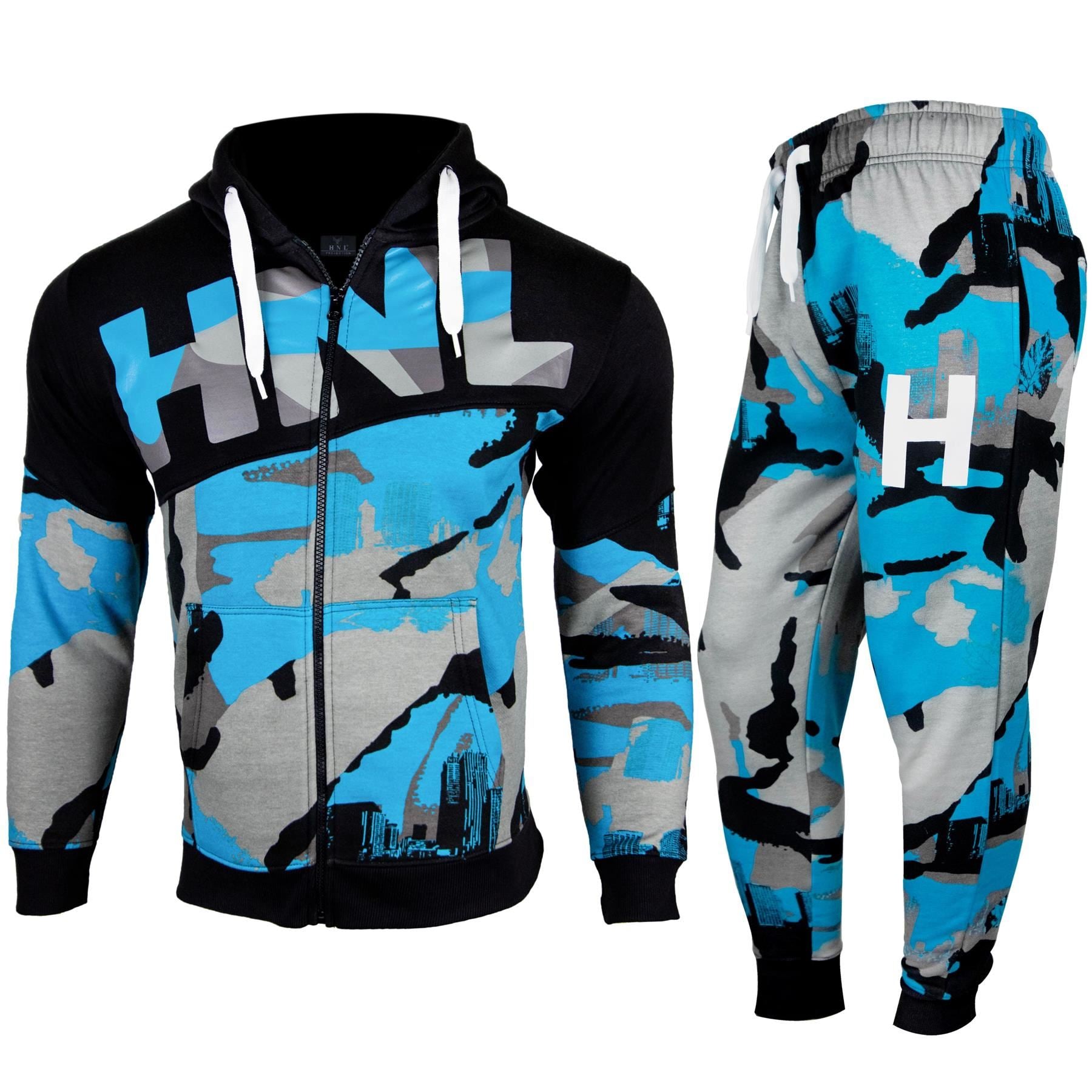 Mens Fashion Full HNL Print Tracksuit Fleece Zipped