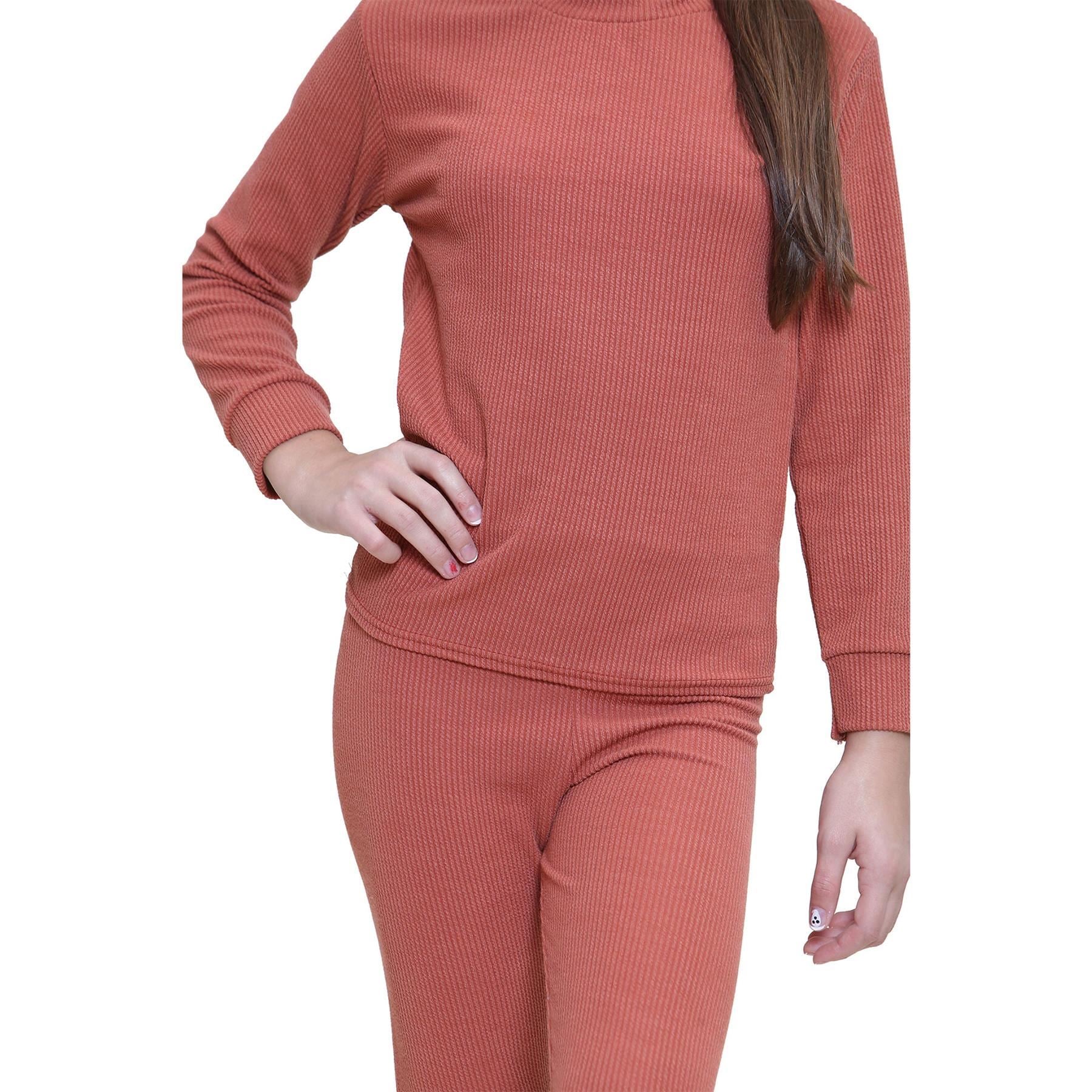 Kids Girls Ribbed Top & Bottom Tracksuit Rust Lounge Wear Set