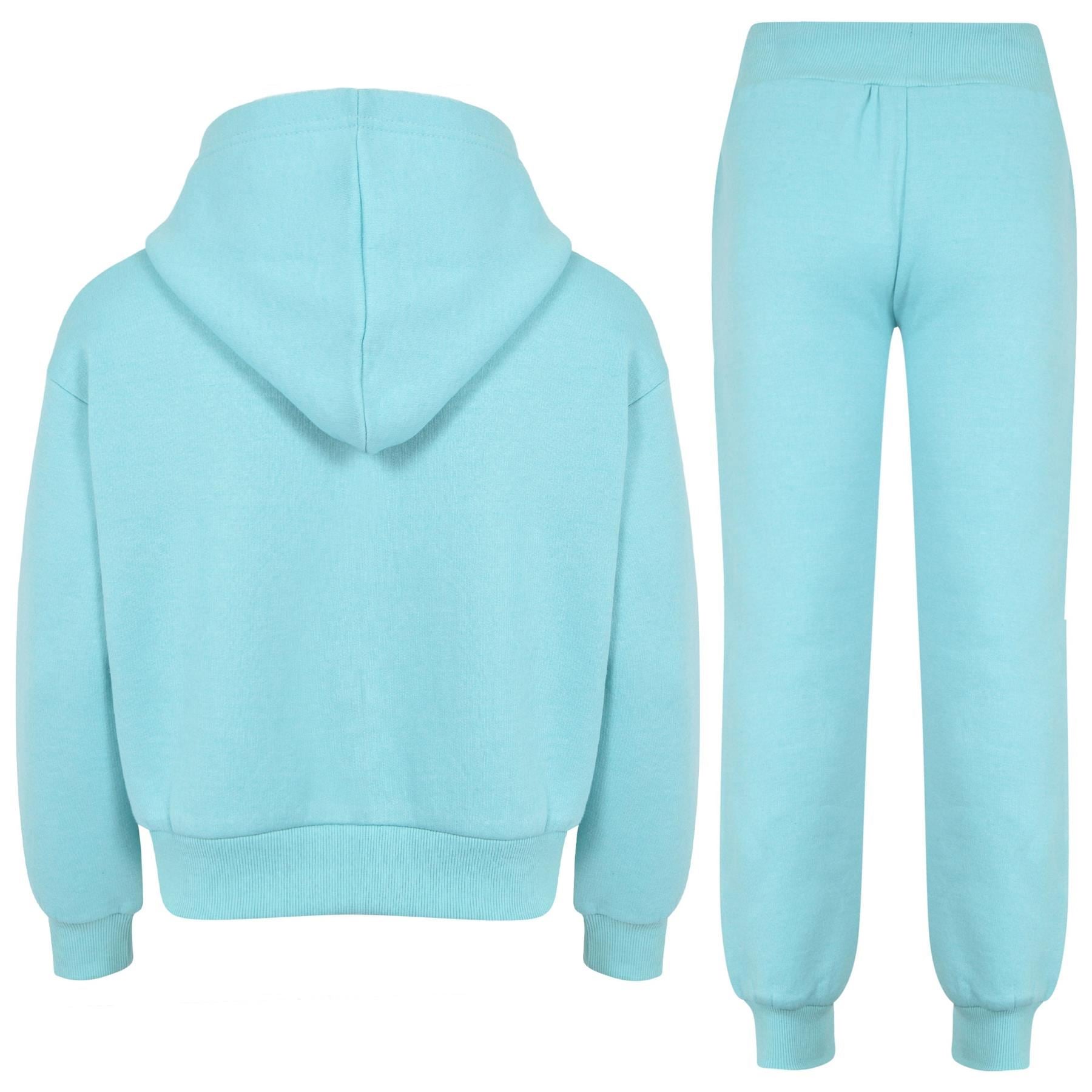 Kids Girls Sassy Print Tracksuit Aqua Hooded Top & Bottom Jogging Suit