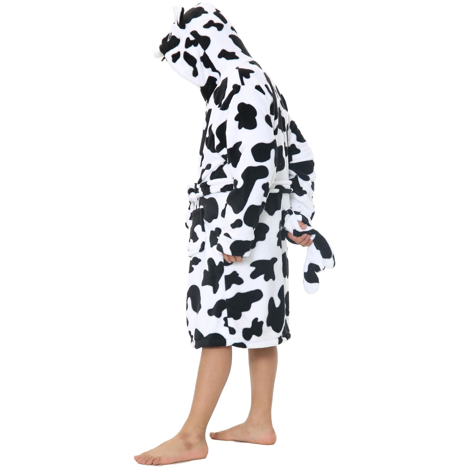 Kids Girls Boys Super Soft 3D Animal Cow Hooded Bathrobe