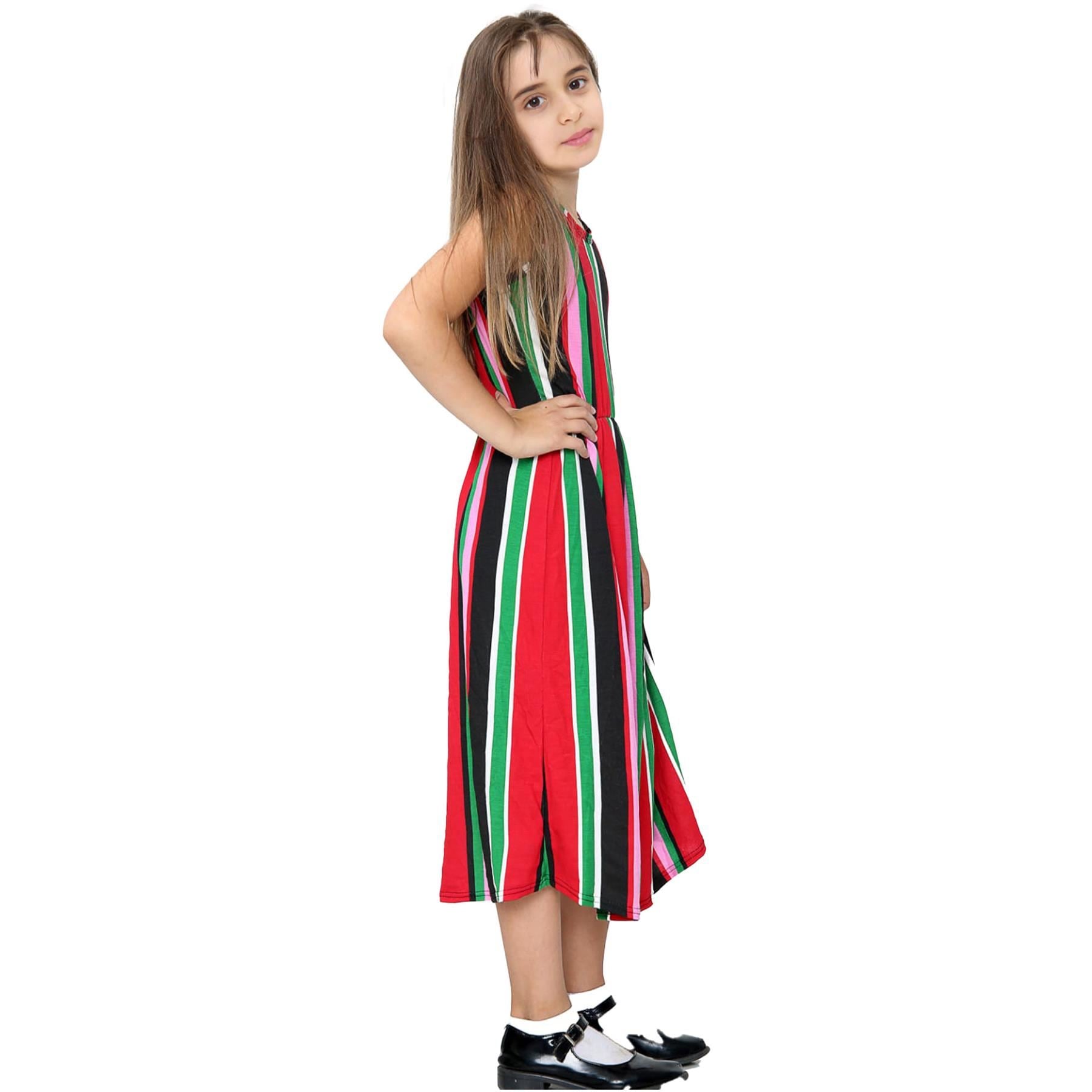 Kids Girls Sleeveless Multi Stripes Long Maxi Skater Dress