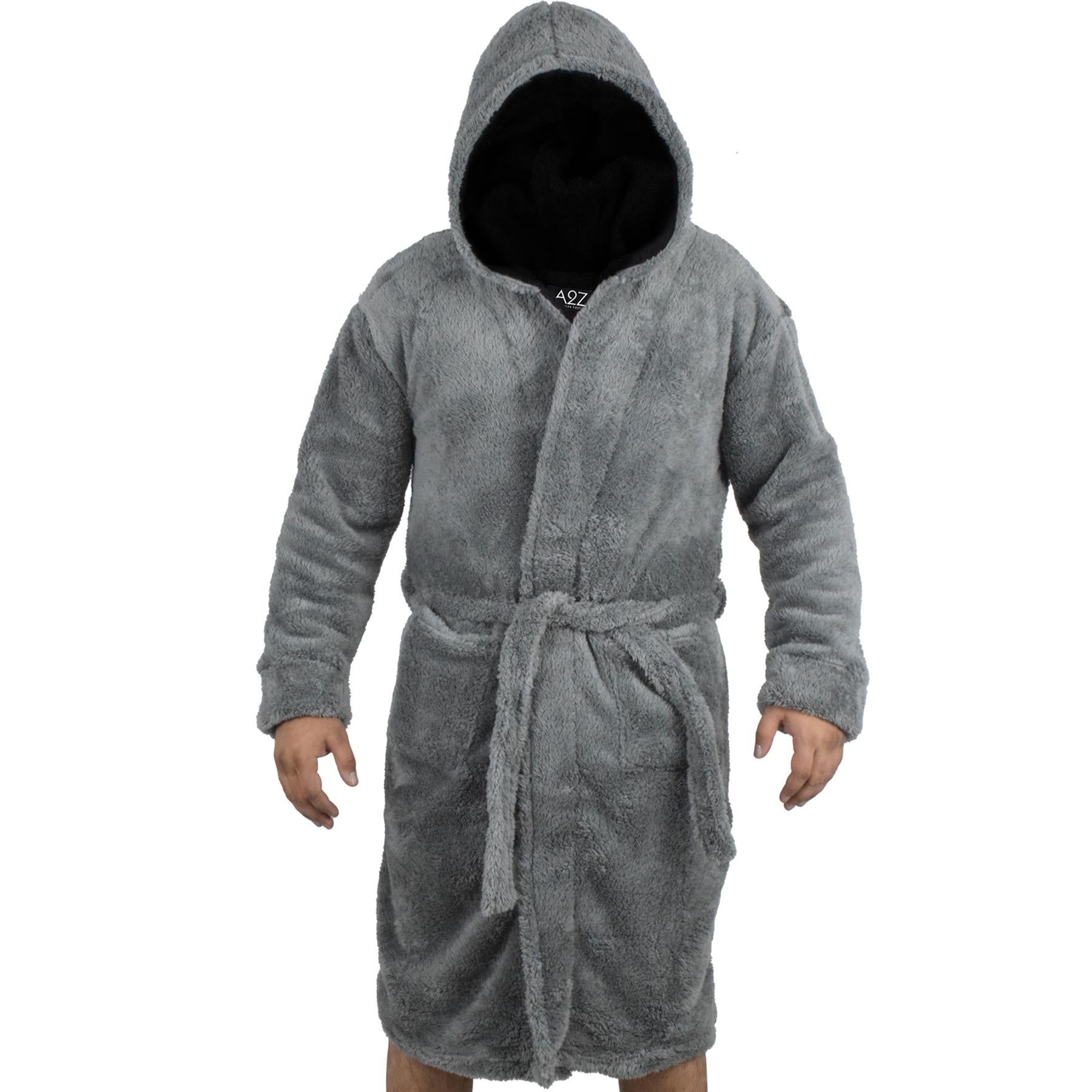 Adults Fleece Grey Bathrobe Dressing Gown For Ladies Gents