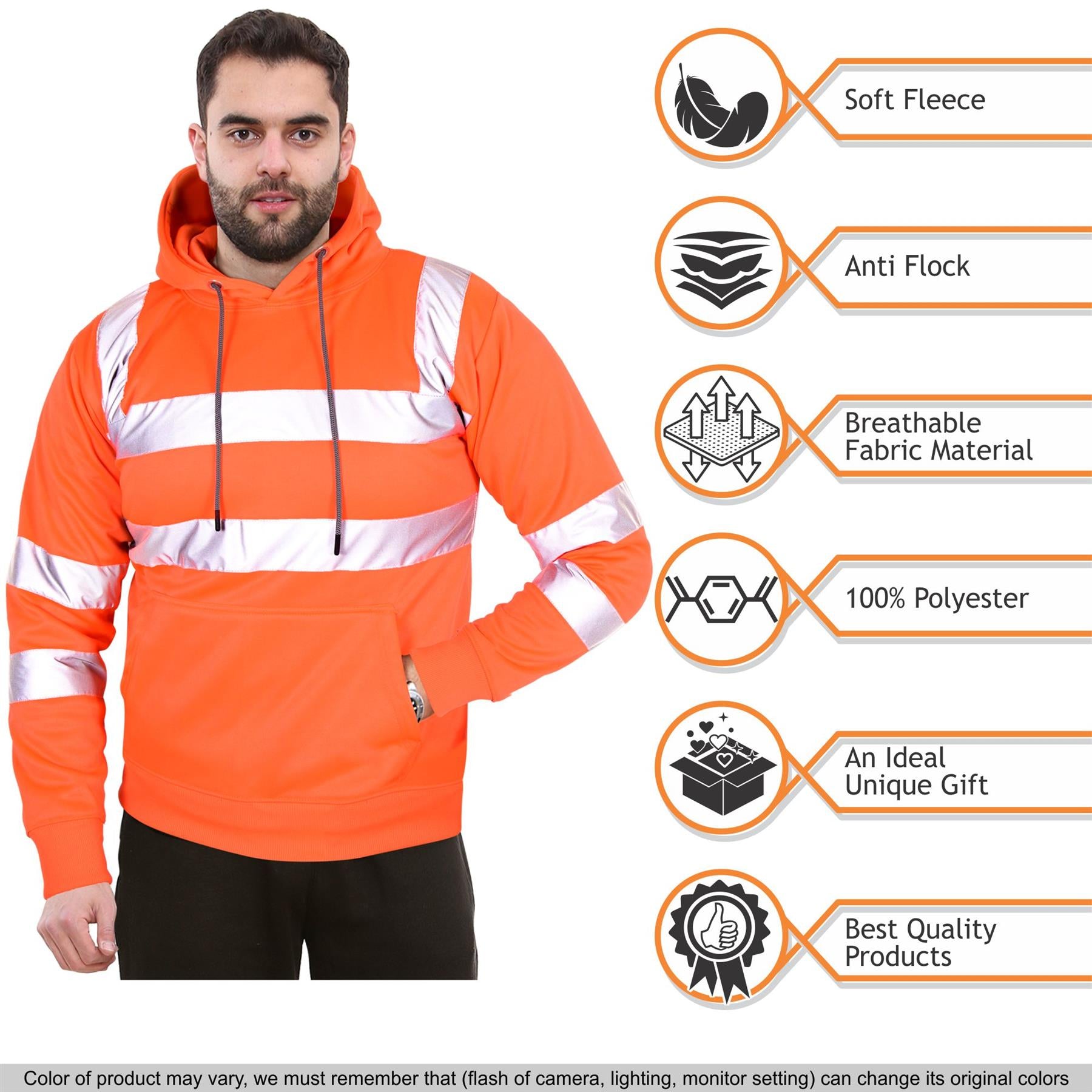 Mens High Visibility Safe Work Reflective Sweatshirt Hi Viz Zip Up Sweat Hoodie