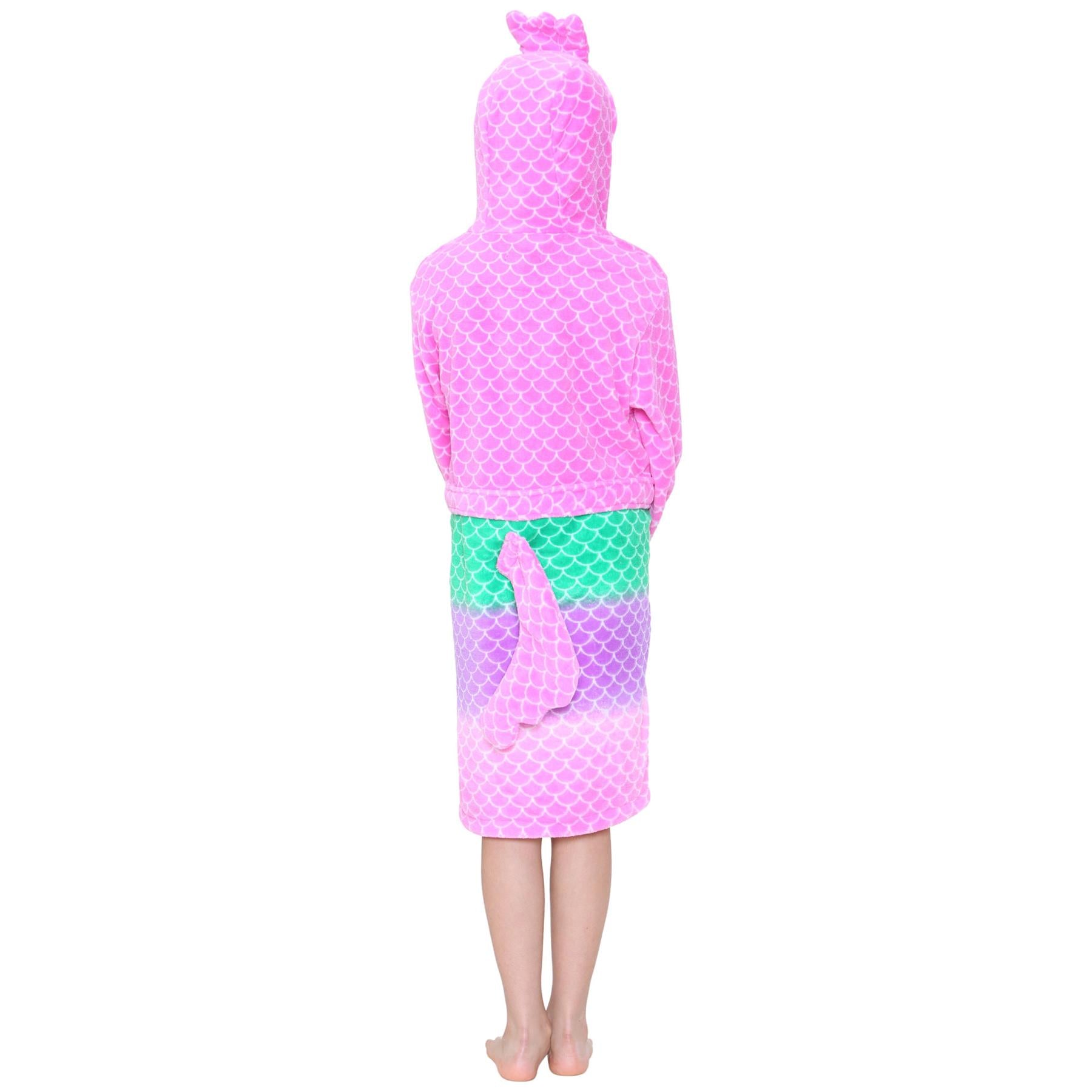 Kids Girls Bathrobe 3D Animal Mermaid Dressing Gown Soft Fleece Night Loungewear