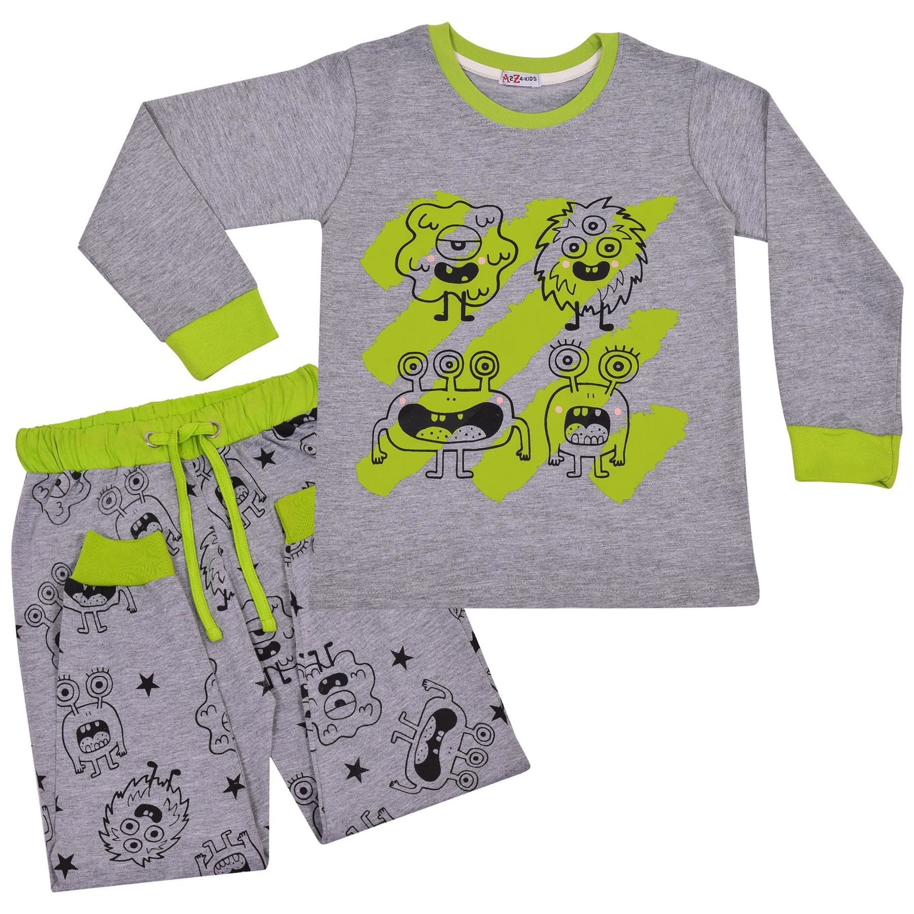 Kids Girls Boy Monster Print Grey Pyjamas Set