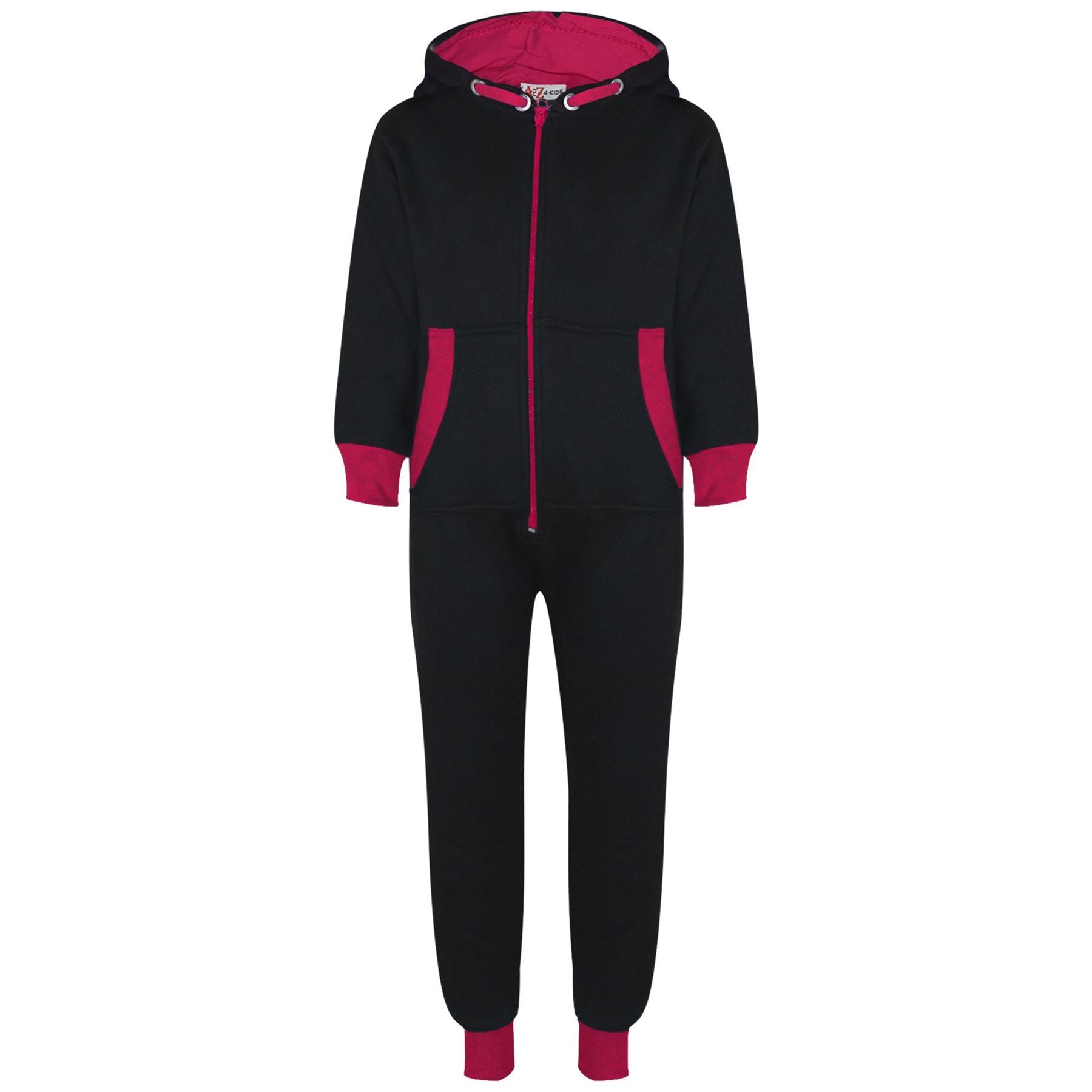 Kids Girls Fleece Contrast A2Z One Piece Pink Onesie