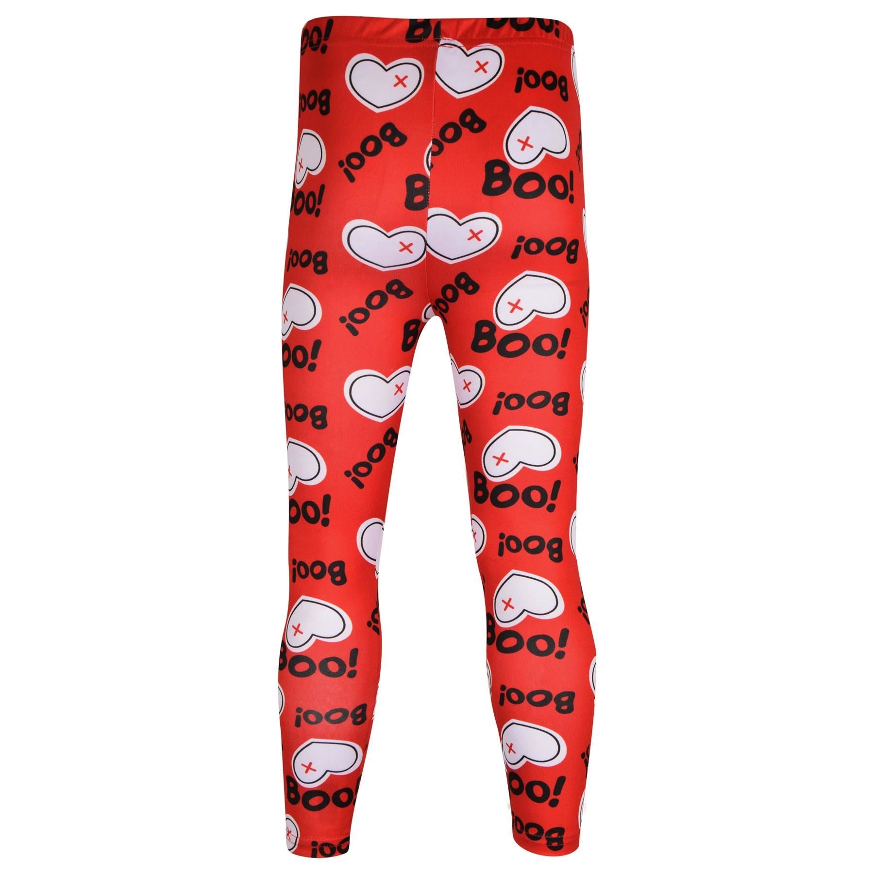 Girls Heart Print Red Soft Stretchy Halloween Leggings