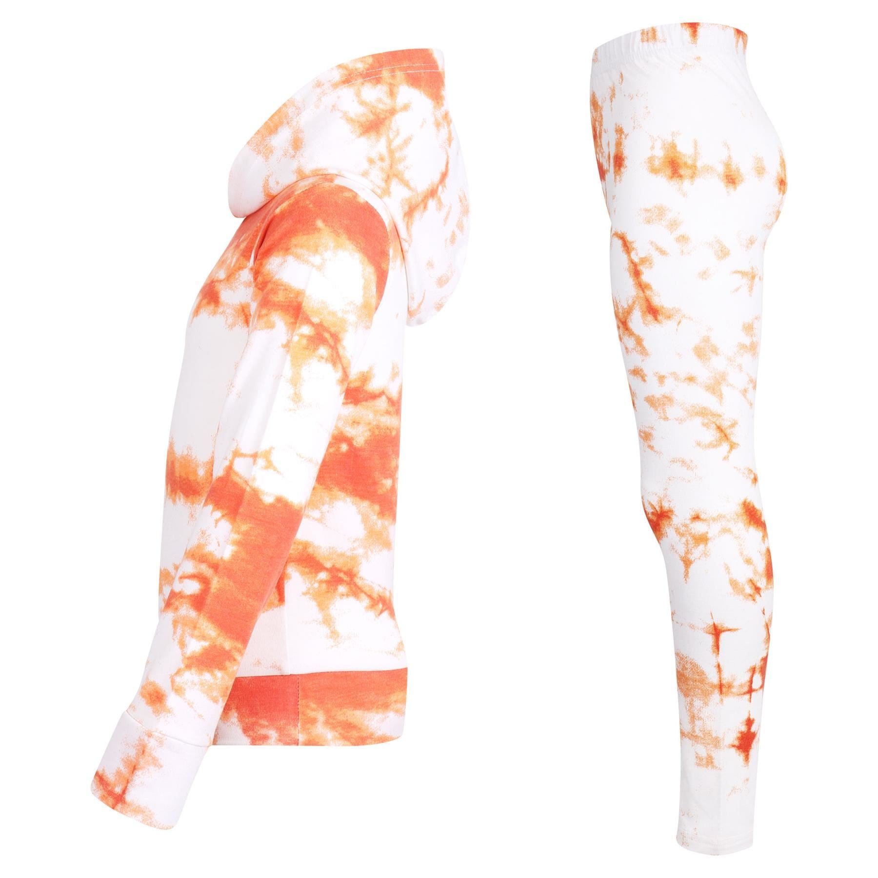 Girls Tie Dye Orange Print Hooded Top & Bottom Outfit Set