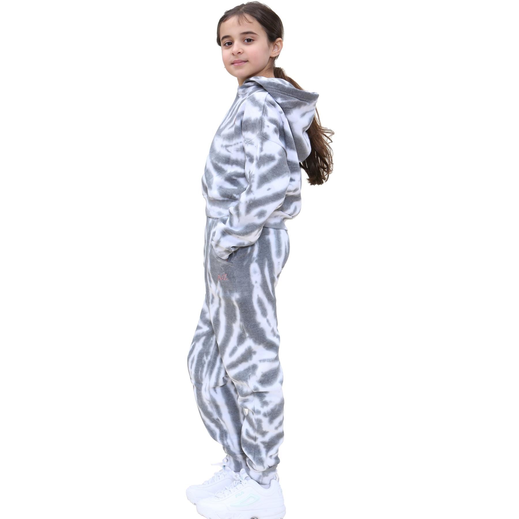 Girls Black Tie Dye Print Cropped Hooded Tracksuit