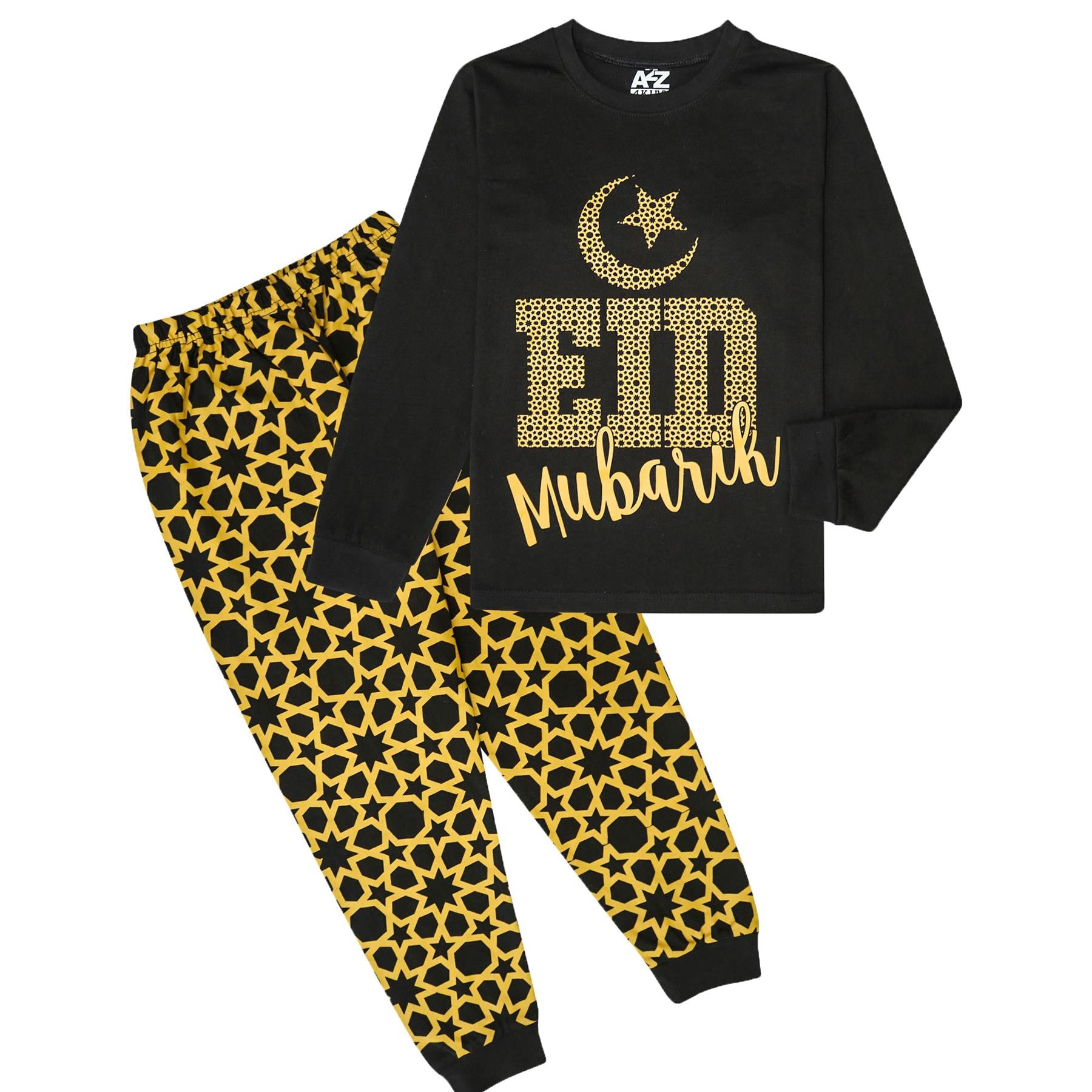 Kids Girls Childrens Black Eid PJS Pyjamas Sleepover 2 Piece Cotton Gift Set 2-13