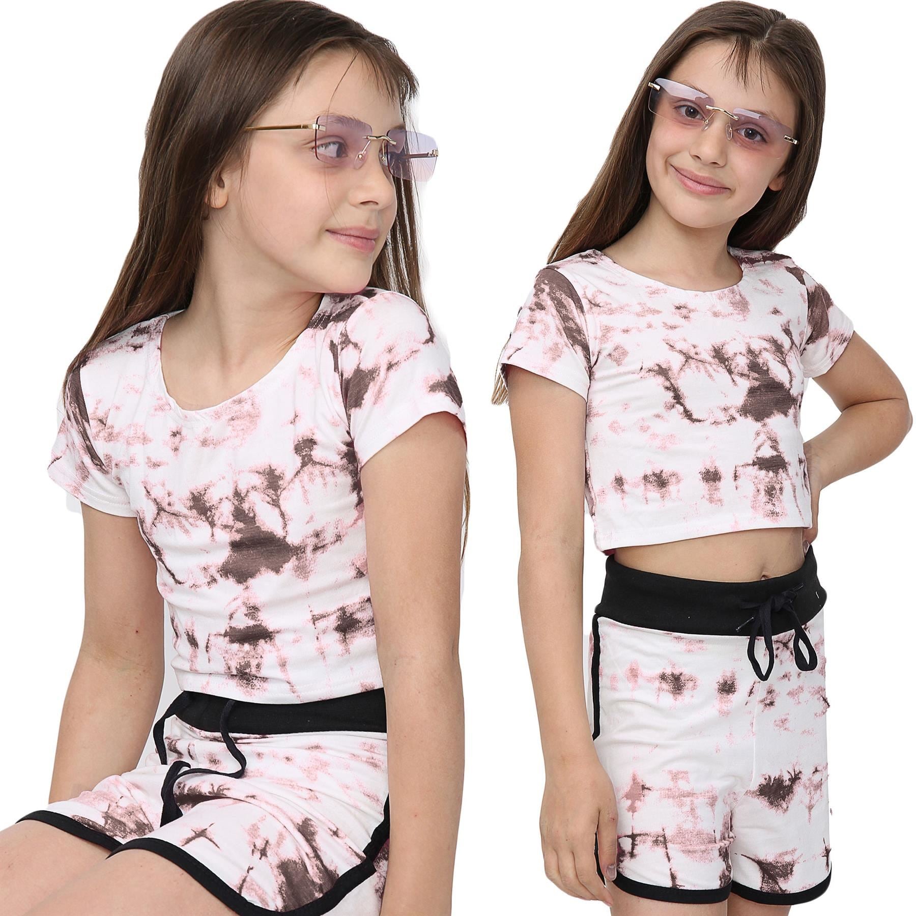 Girls Rust Tie Dye Print Summer Top & Hot Shorts Set