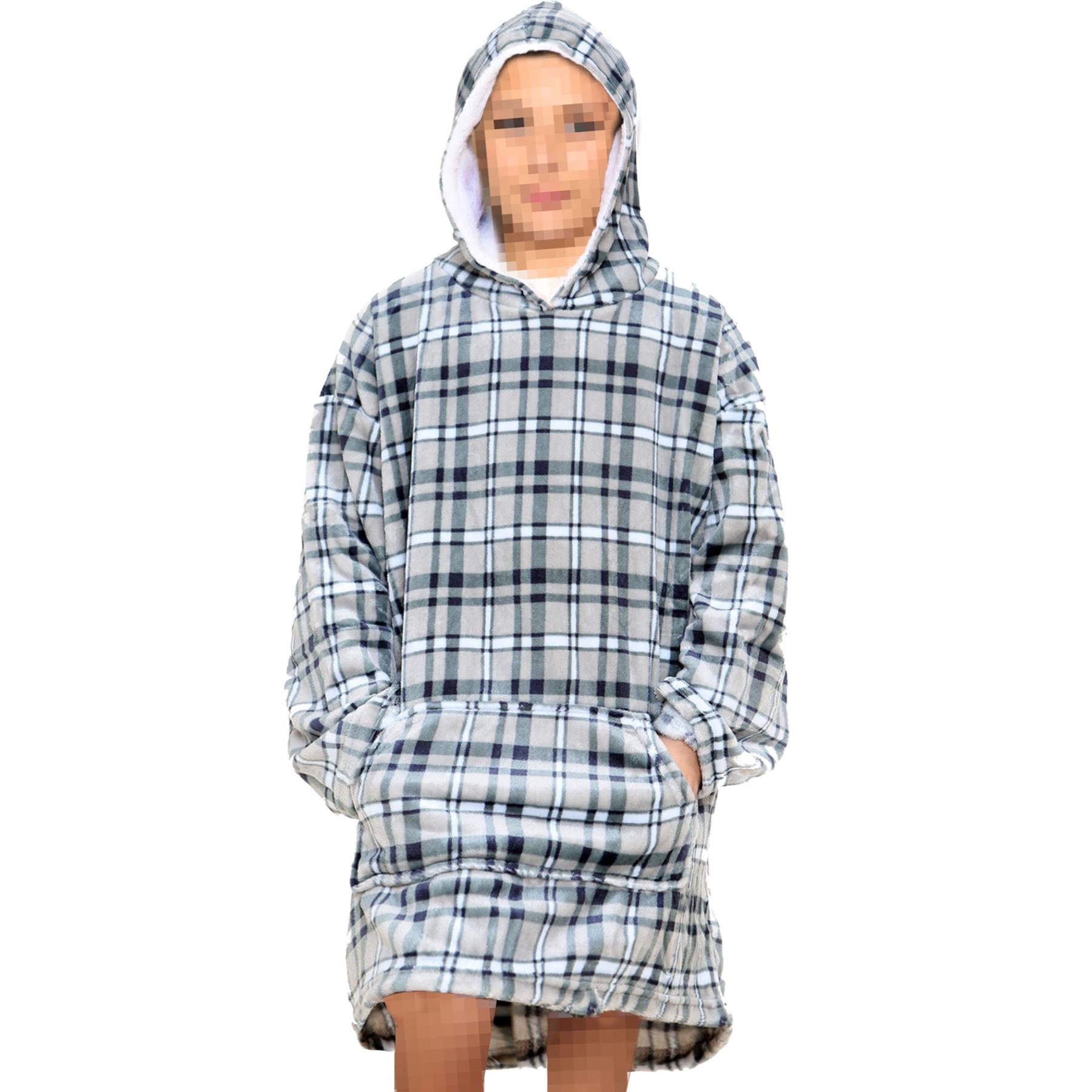 Unisex Men's Ladies Oversized Hoodie Blue Tartan Snuggle Super Soft Warm Blanket