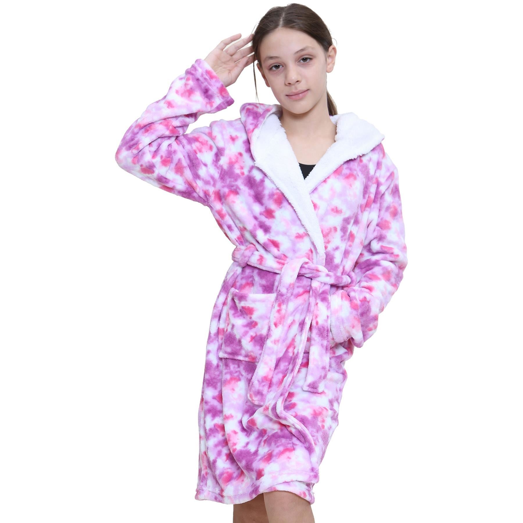 Girls Soft Tie Dye Lilac Printed Hooded Robe