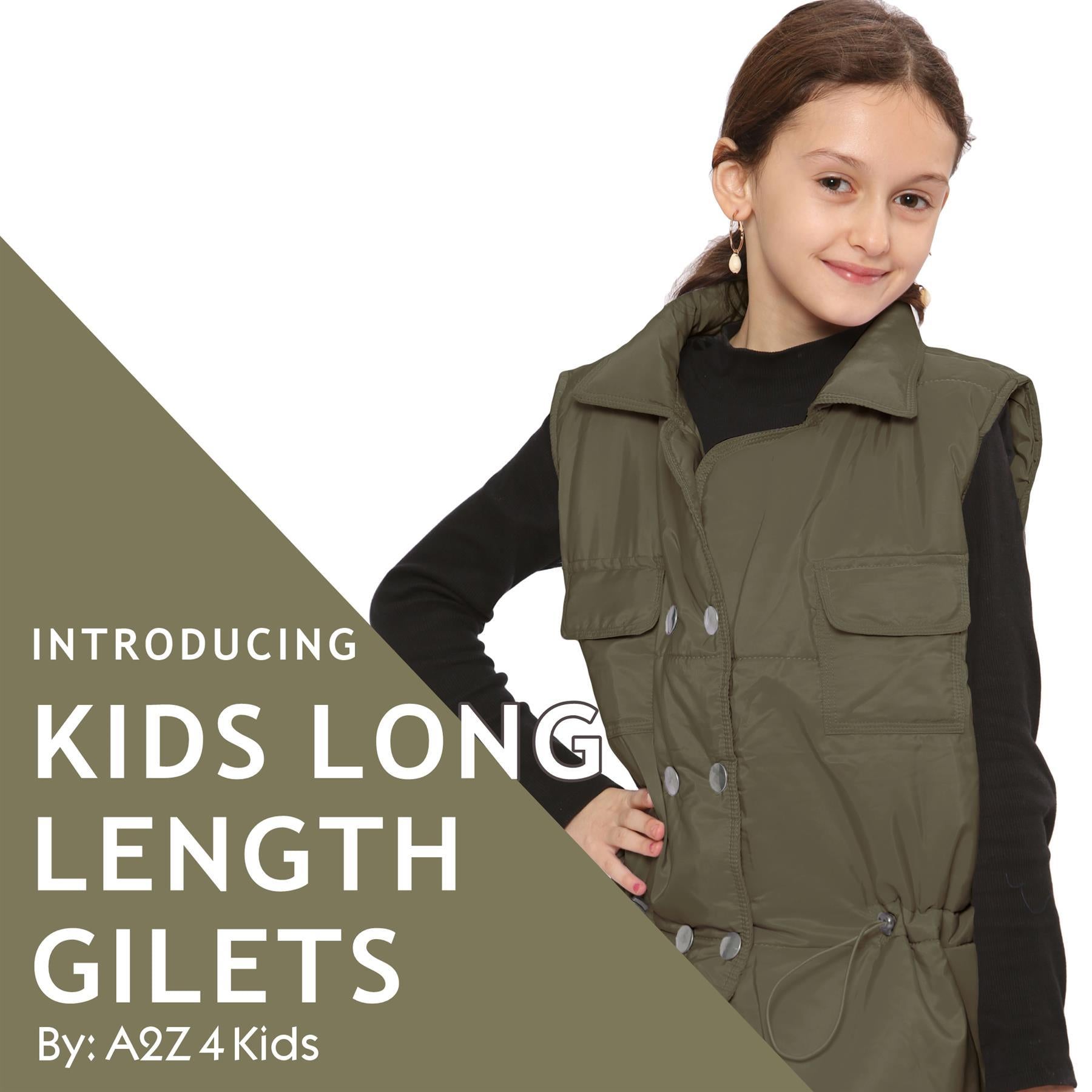 Kids Girls Khaki Oversized Style Sleeveless Jacket