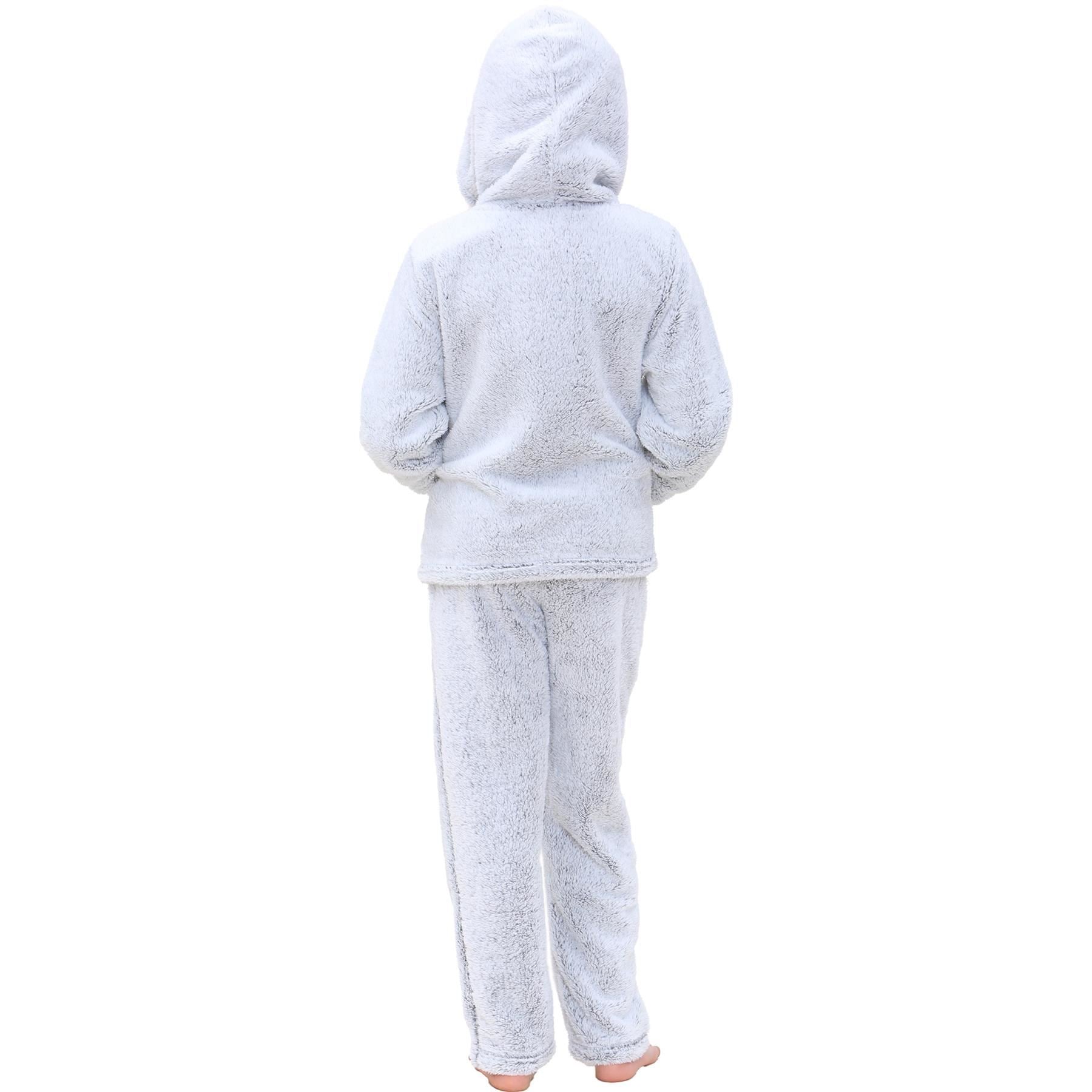 Kids Boys Girls Plain Pyjama Extra Soft Thick Pile Fleece PJS Set