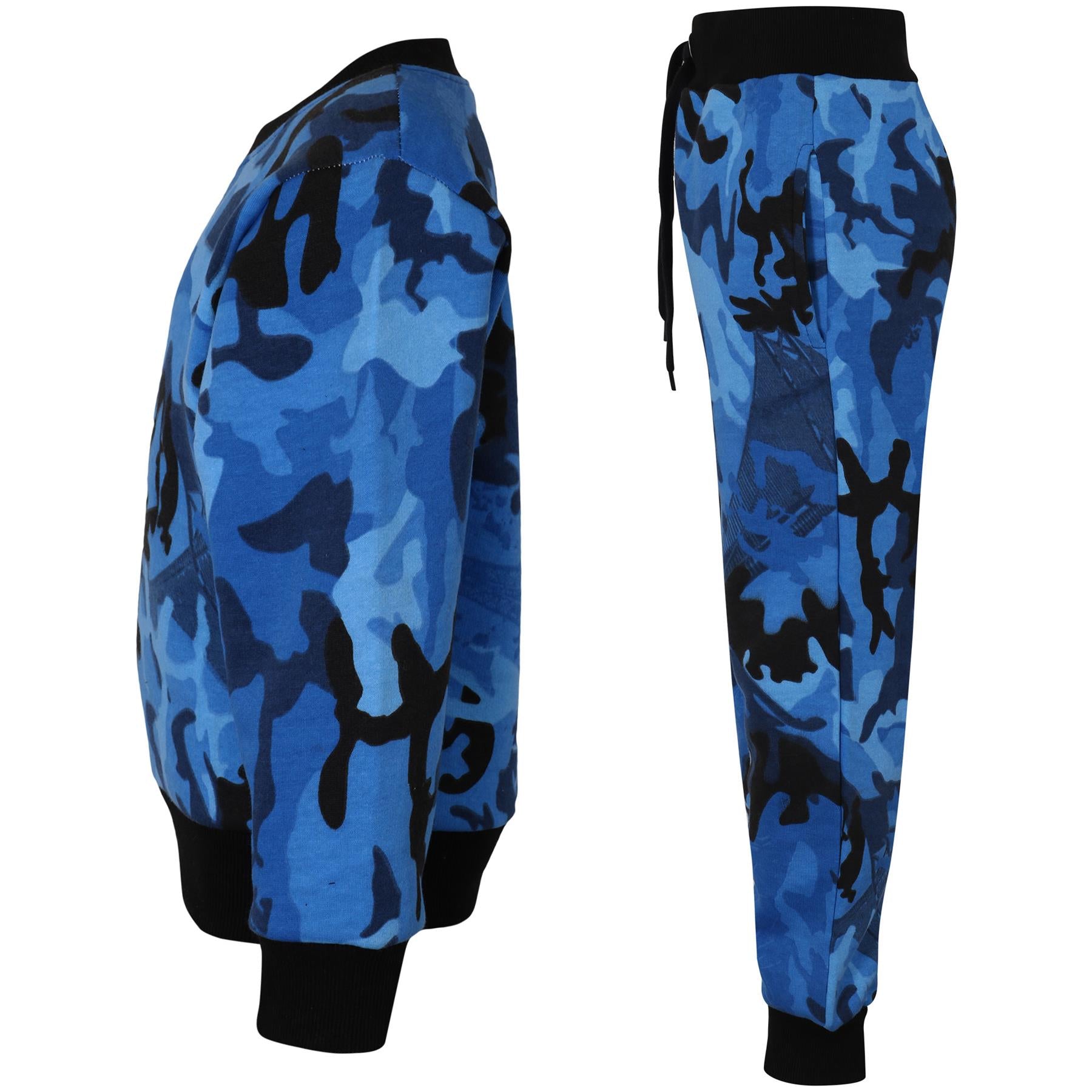 Girls Boys Blue Camouflage Sweatshirt & Bottom Tracksuit