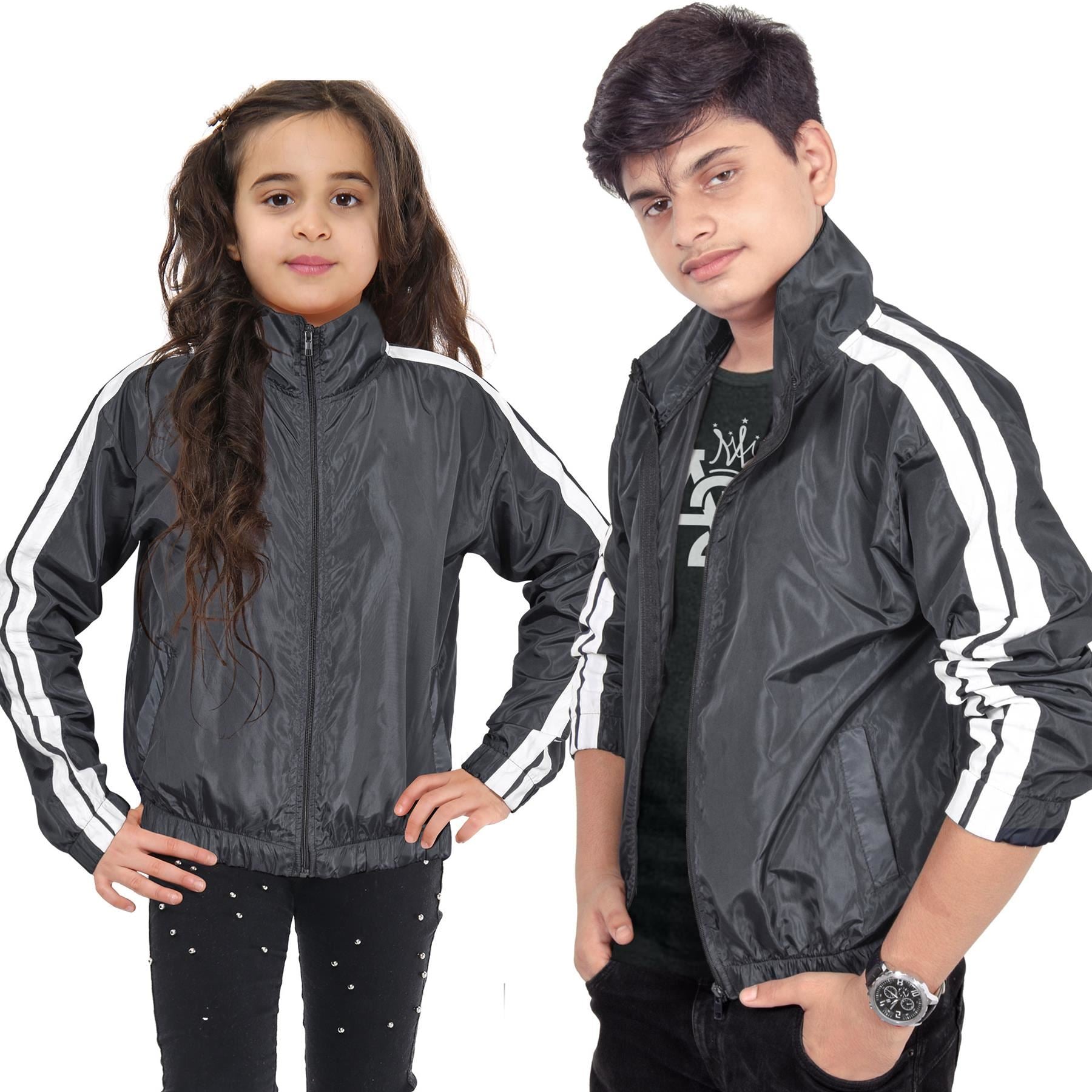 Kids Boys Girls Shower Proof Lightweight Black Windbreaker Jacket