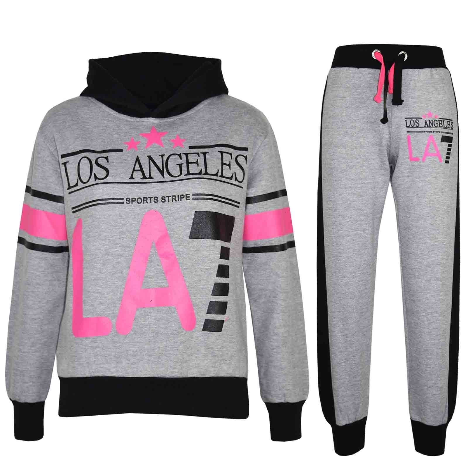 Kids Girls Boys Two Colours Hoodie Trouser LA7 Tracksuit