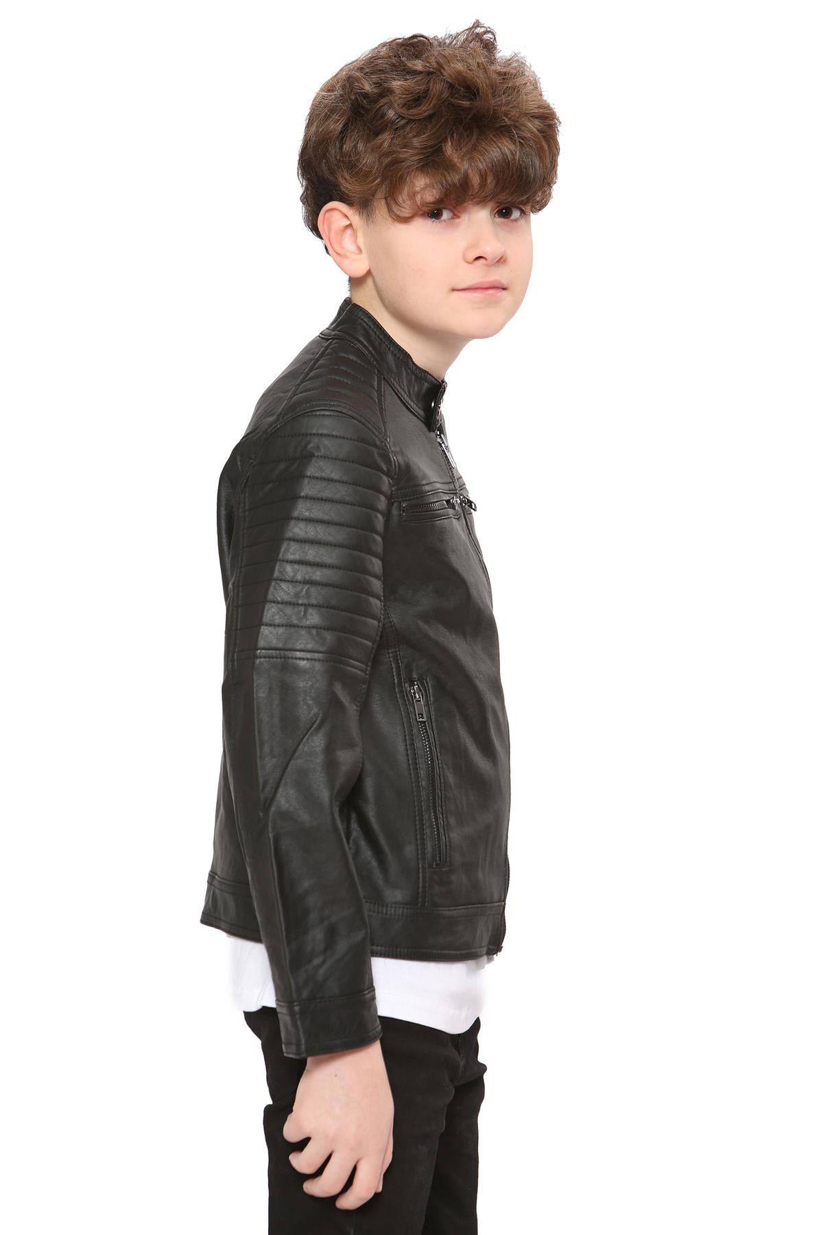 Kids Motorcycle Biker Boys Stylish Leather Jacket - Kids Clothing Store