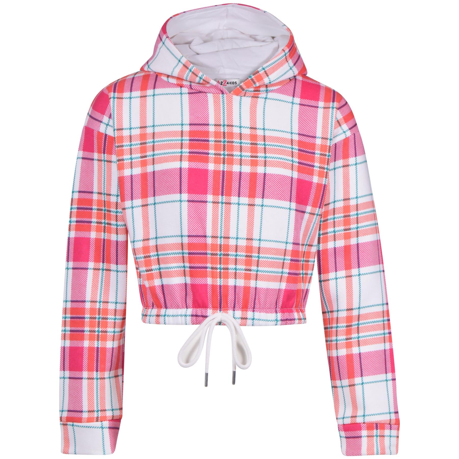 Girls Pink Check Print Cropped Hooded Tracksuit