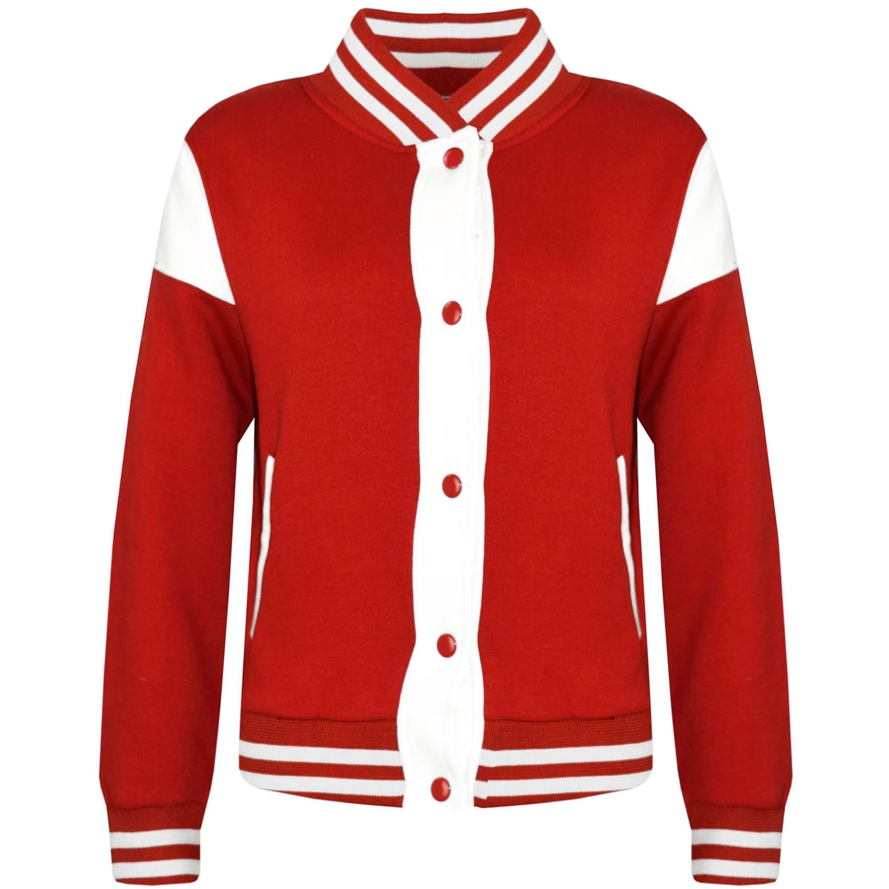 Kids B.B Plain Jacket New Red Varsity Style Long Sleeve Coat Girls Boys 2-13 Yrs