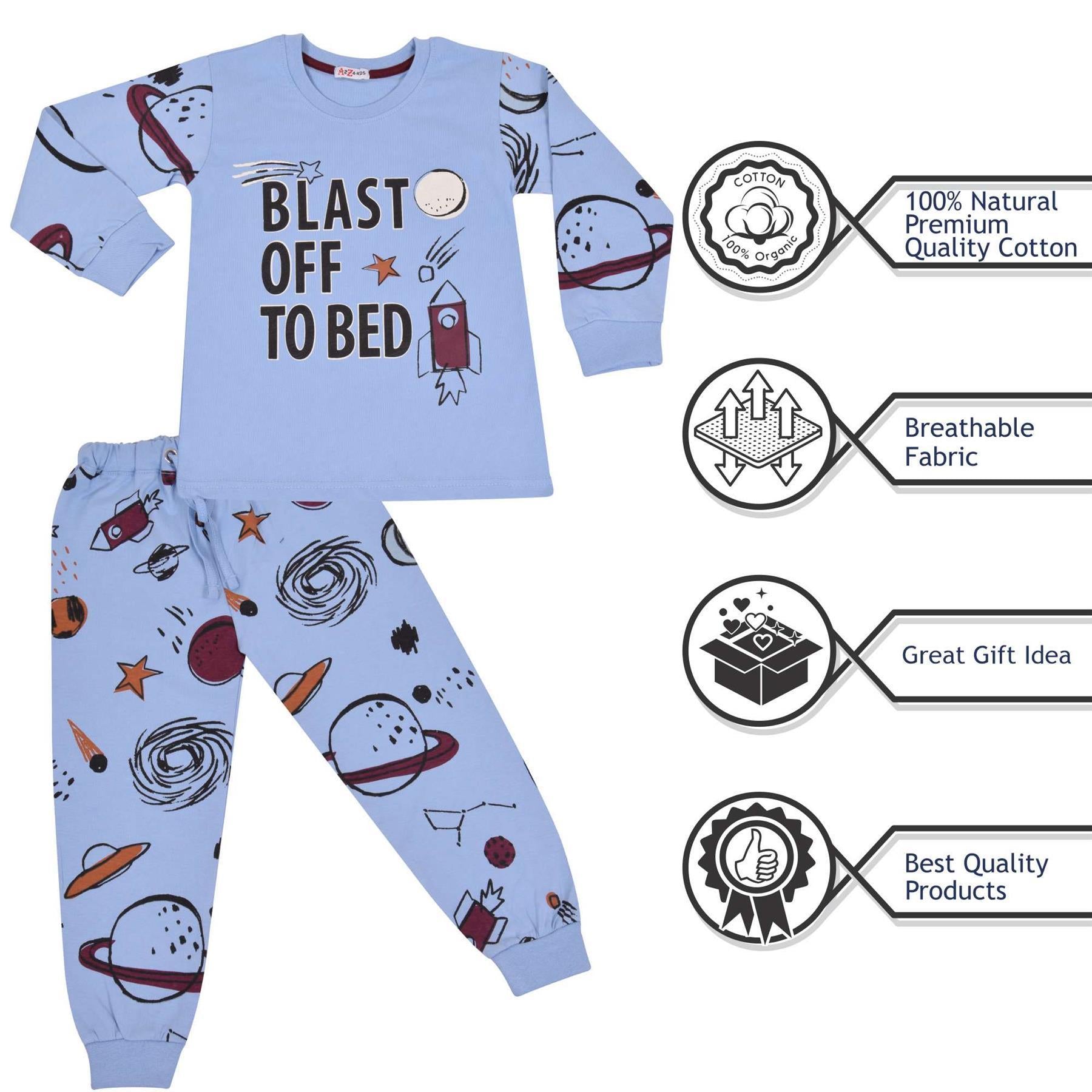 Kids Girls Boys Blast Off To Bed Print Pyjamas Set - Kids Clothing Store