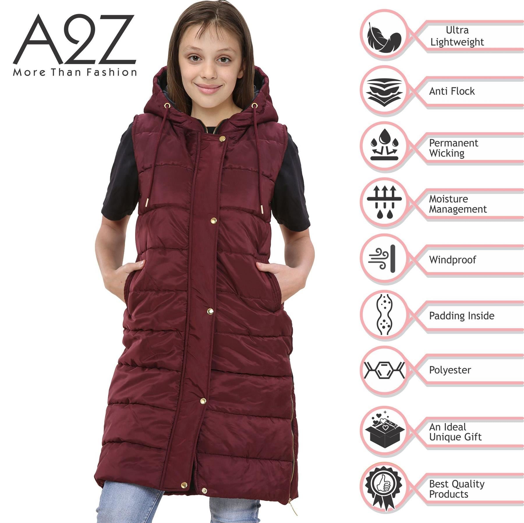 Kids Girls Oversized Gilet Long Line Style Wine Jacket - Kids Clothing Store