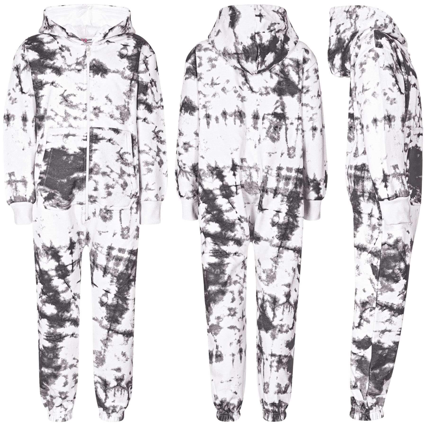 Kids Girls Soft Fleece Black Tie Dye Printed Onesie