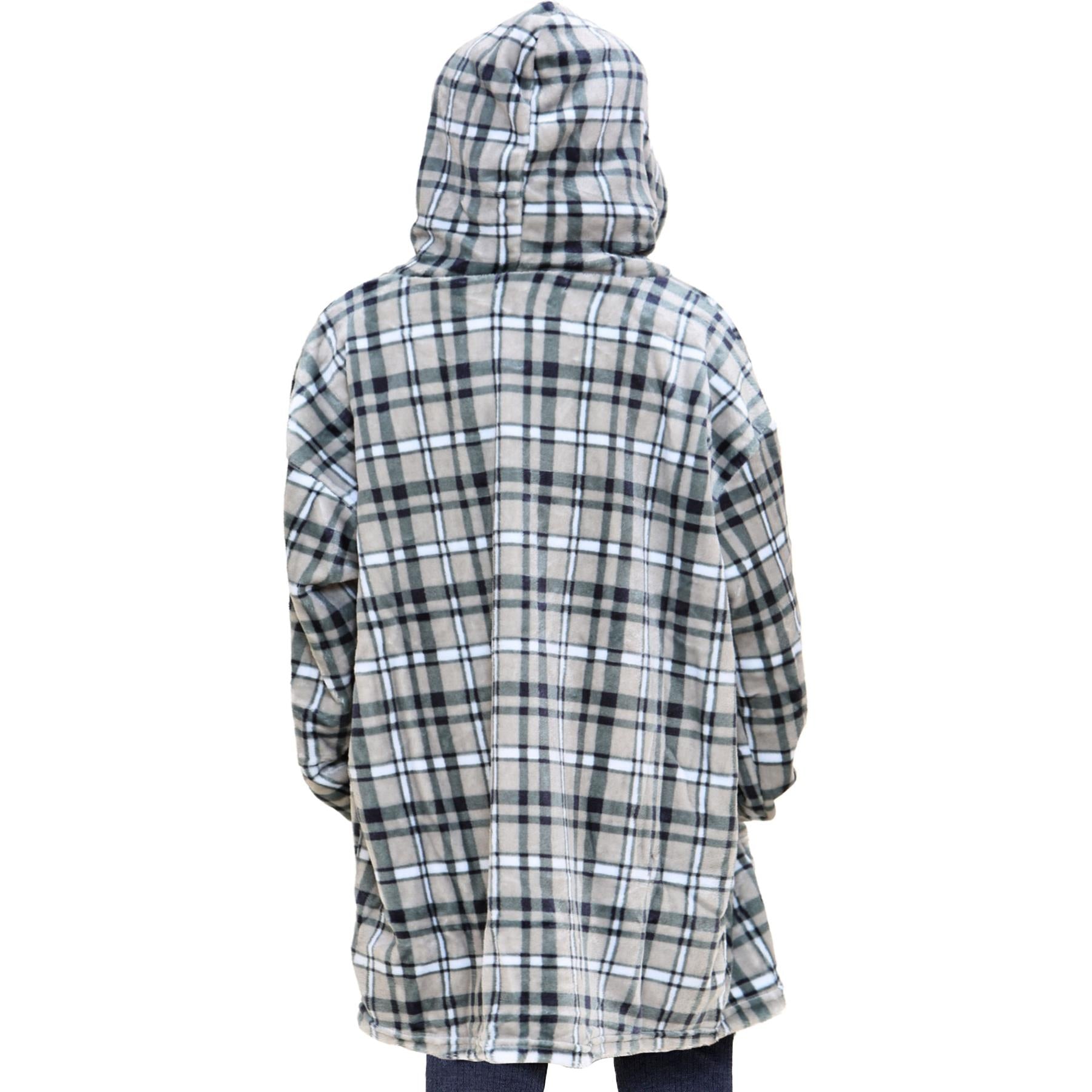 Unisex Men's Ladies Oversized Hoodie Blue Tartan Snuggle Super Soft Warm Blanket