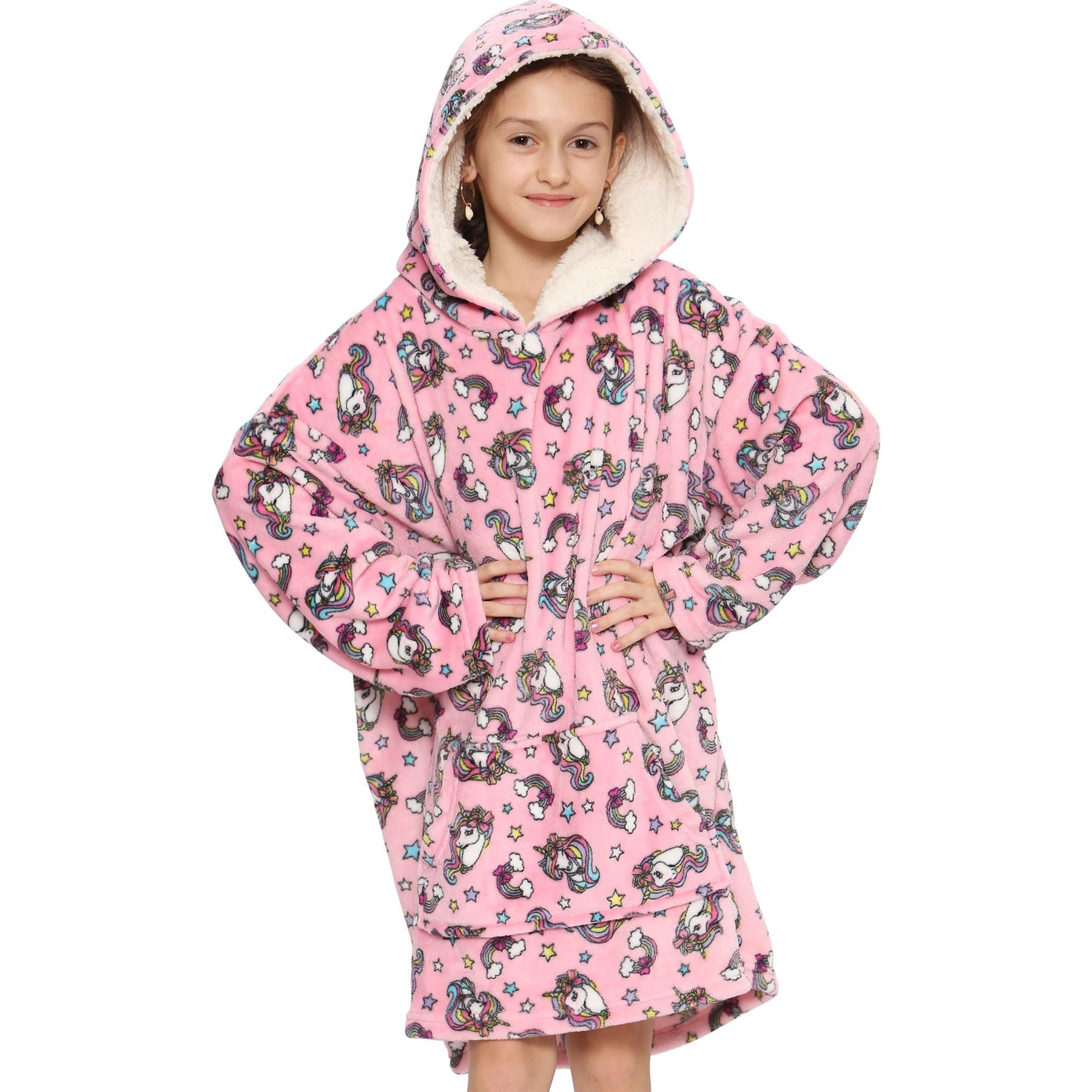 Kids Girls Boy Oversized World Book Day Hoodie Unicorn Snuggle Soft Blanket Warm