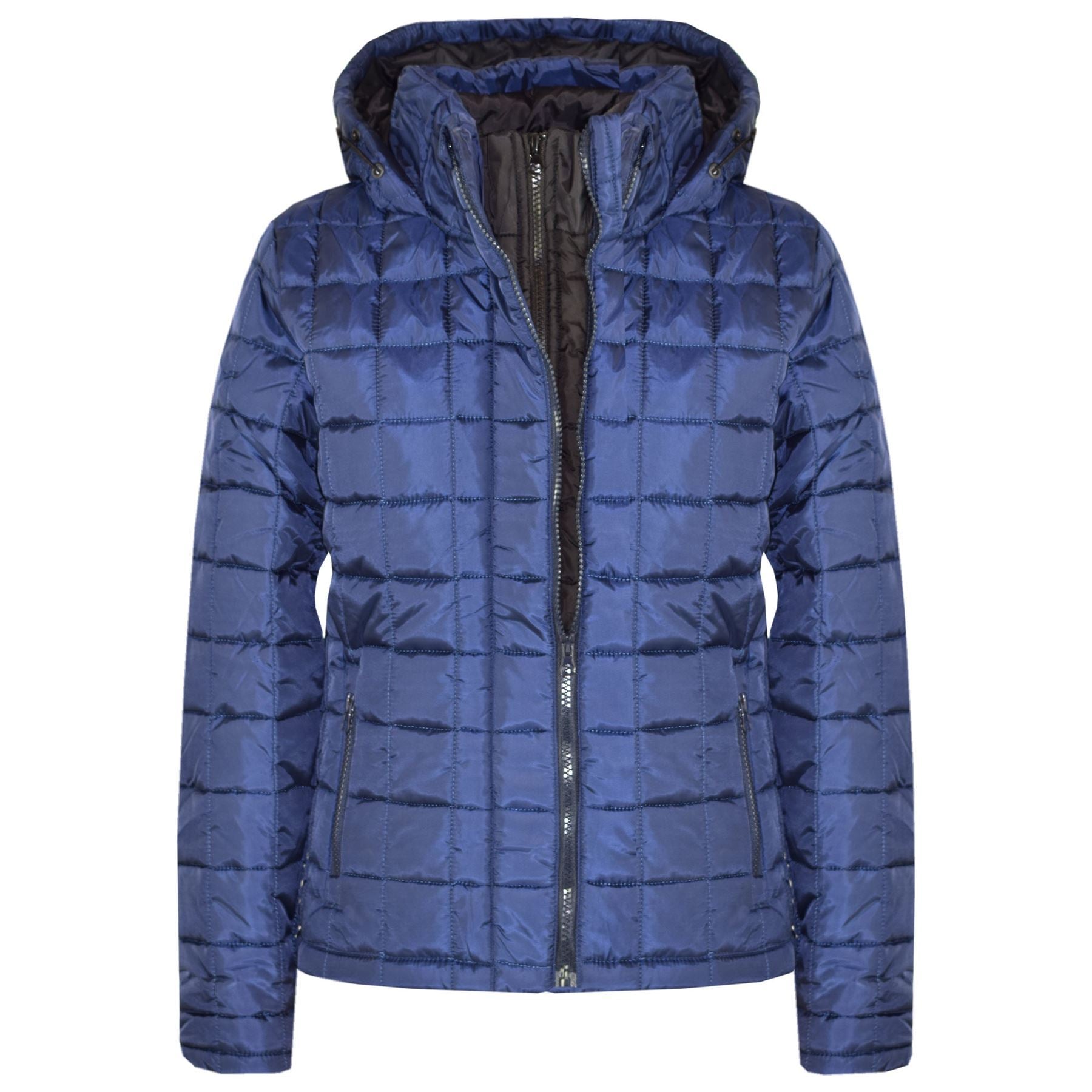 Kids Padded Navy Jackets Boys Hooded Puffer