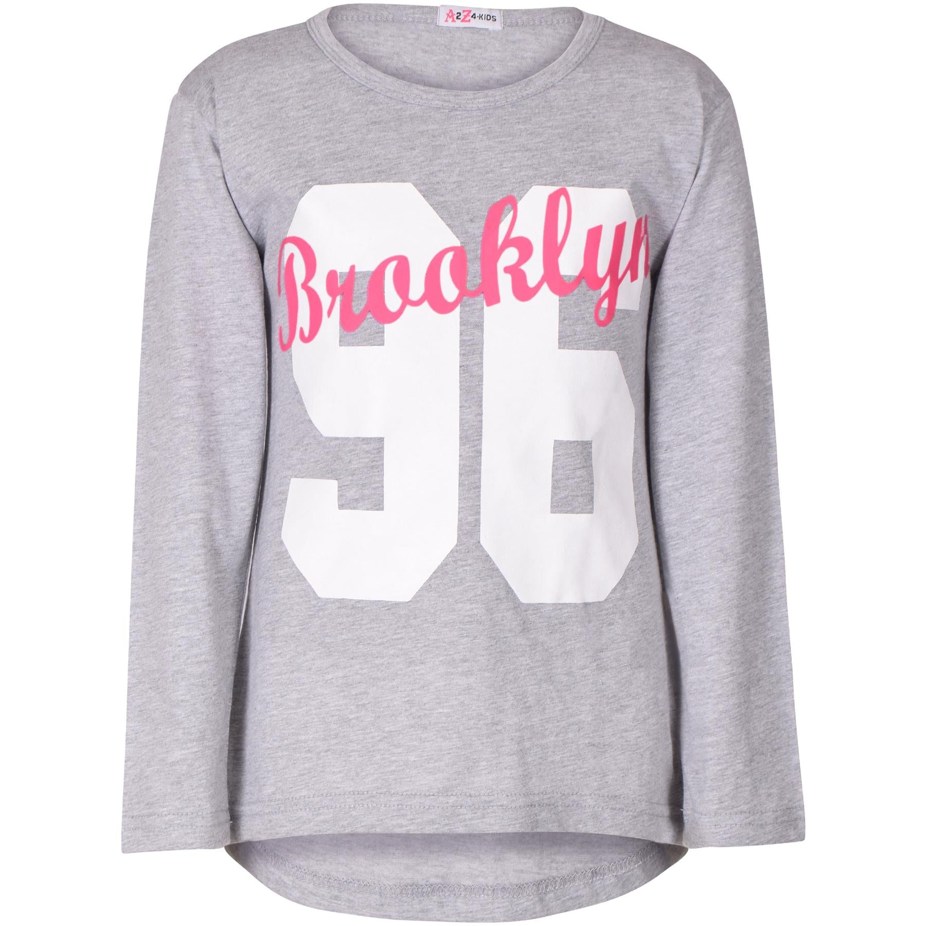 Girls Brooklyn Print Grey Long Sleeves T Shirt Top & Legging Set