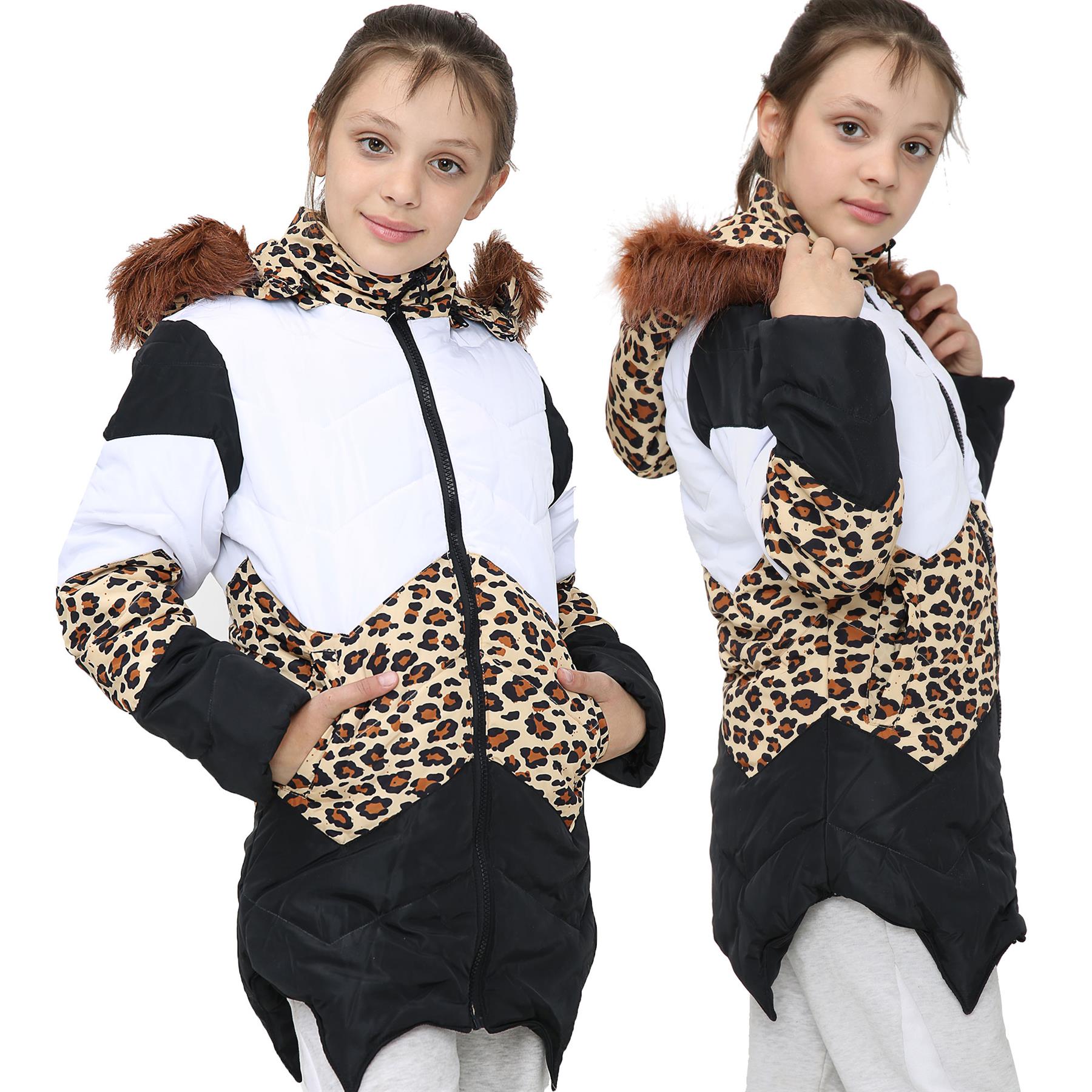 Kids Girls Hooded Contrast Panel Puffer Coat Faux Fur New Fashion - Kids Clothing Store