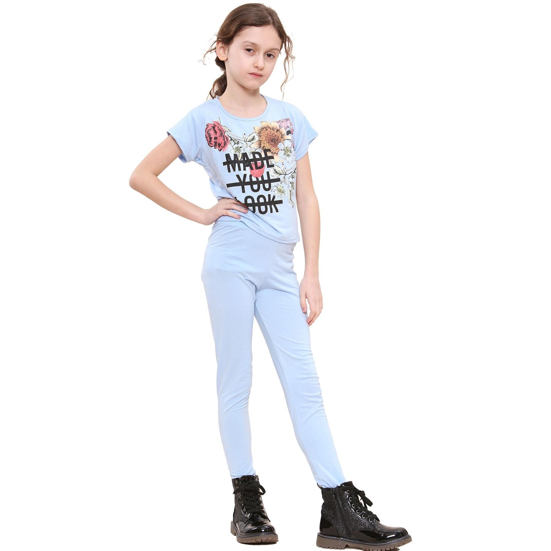 Kids Girls Made You Look Print T Shirt Top & Legging Set