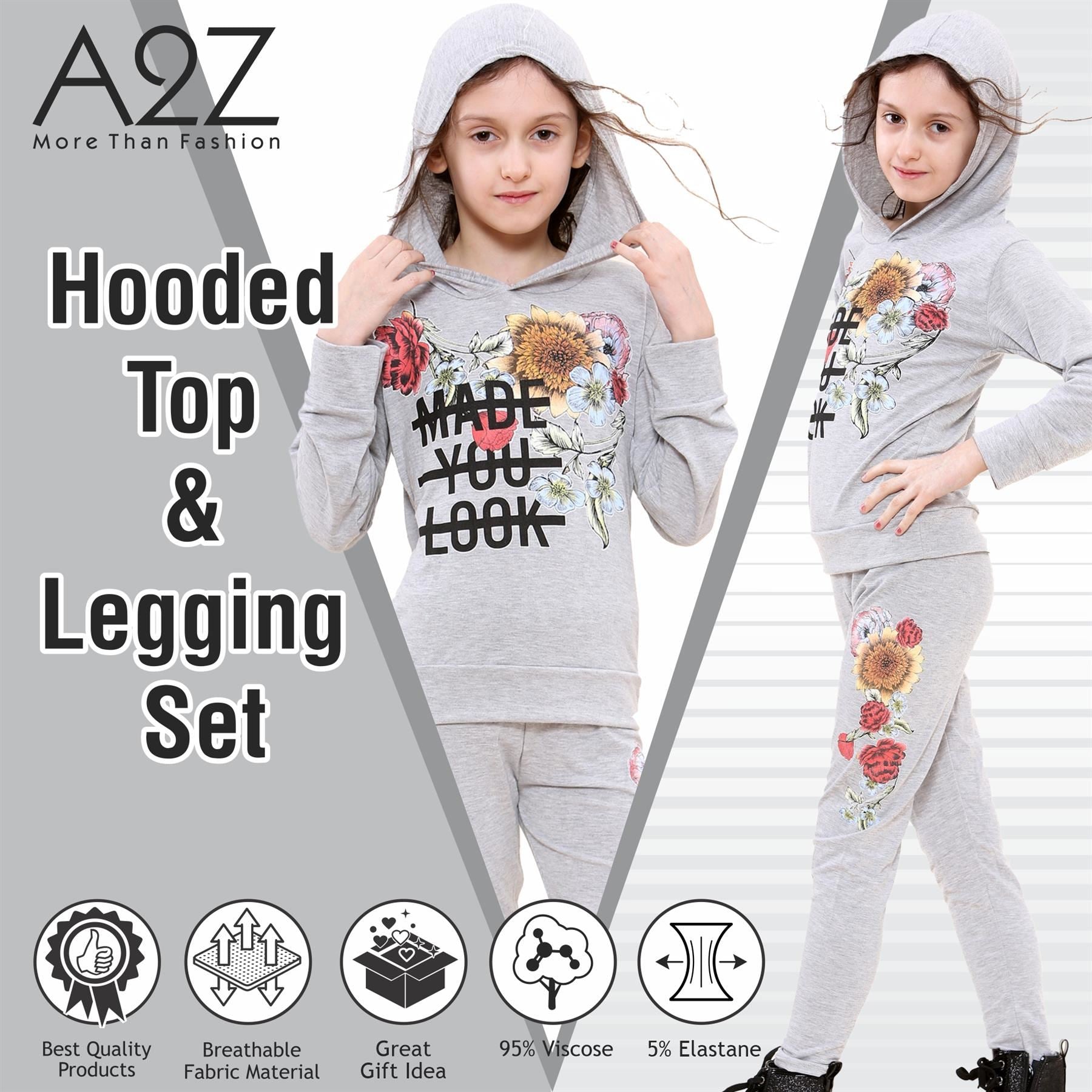 Kids Girls Made You Look Print Hooded Top & Legging Set