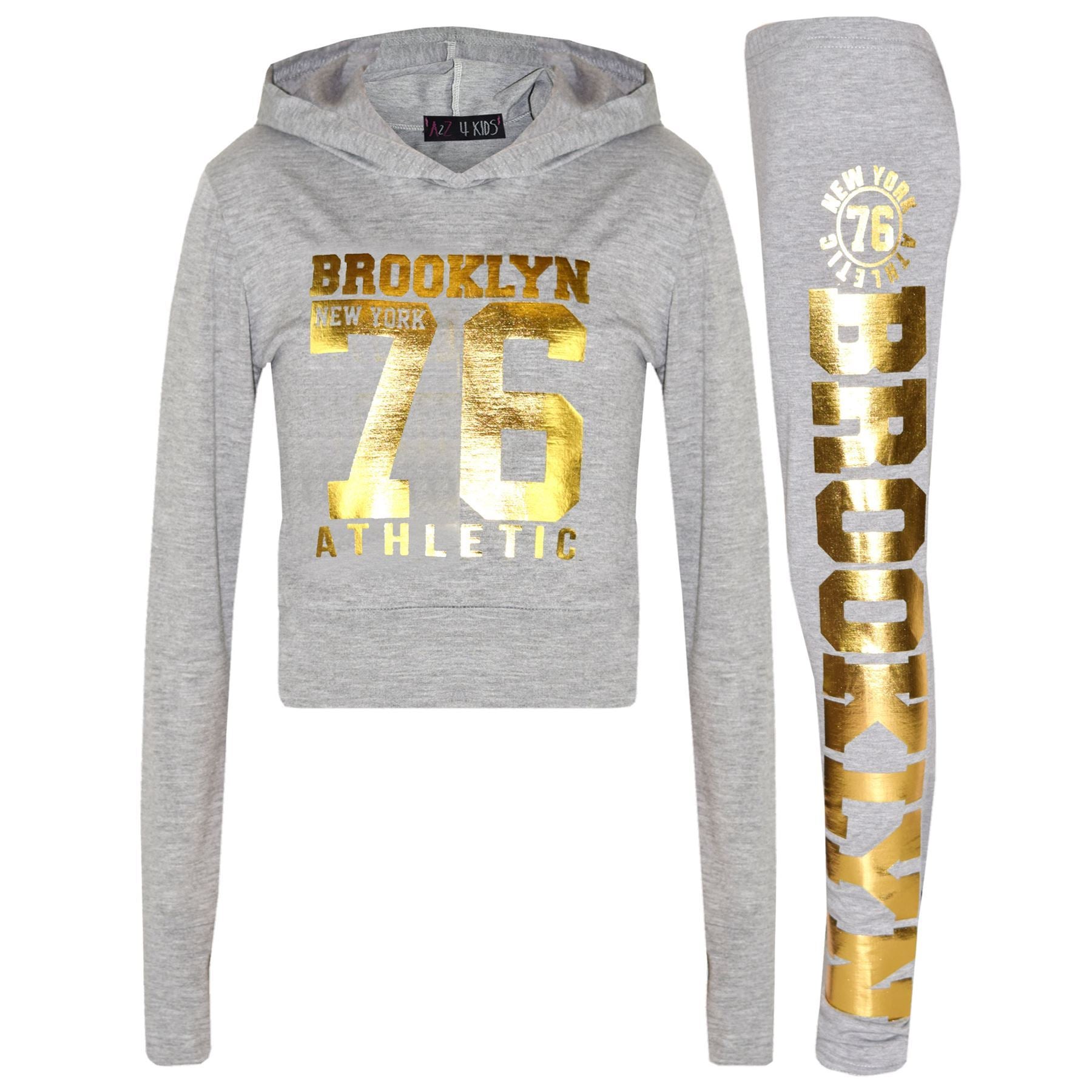 Girls Brooklyn 76 Print Hooded Crop Top Legging Set - Kids Clothing Store