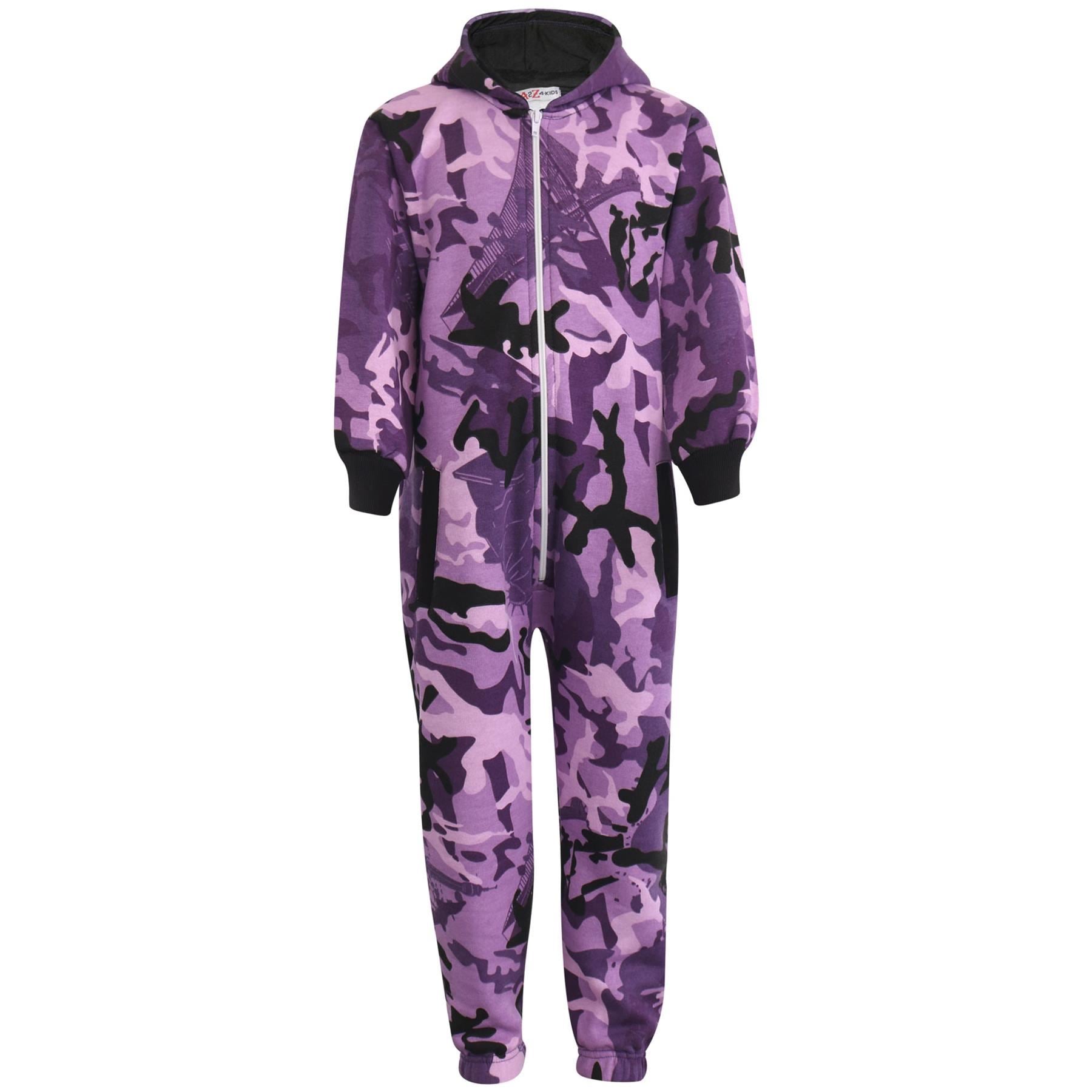 Kids Girls Boys Fleece Camouflage Purple Onesie