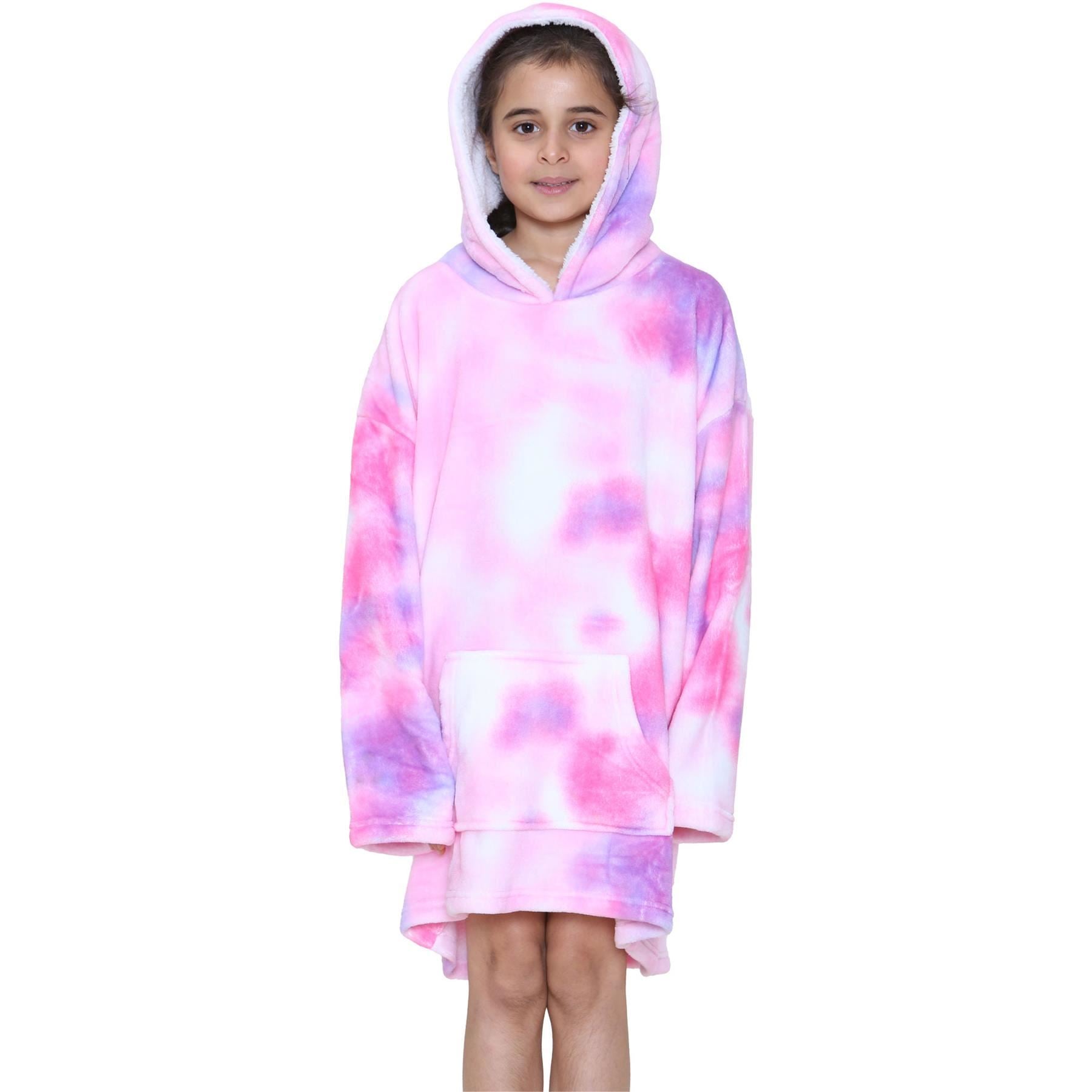 Kids Unisex Oversized Hoodie Snuggle Tie Dye Pink Printed Fleece Blanket