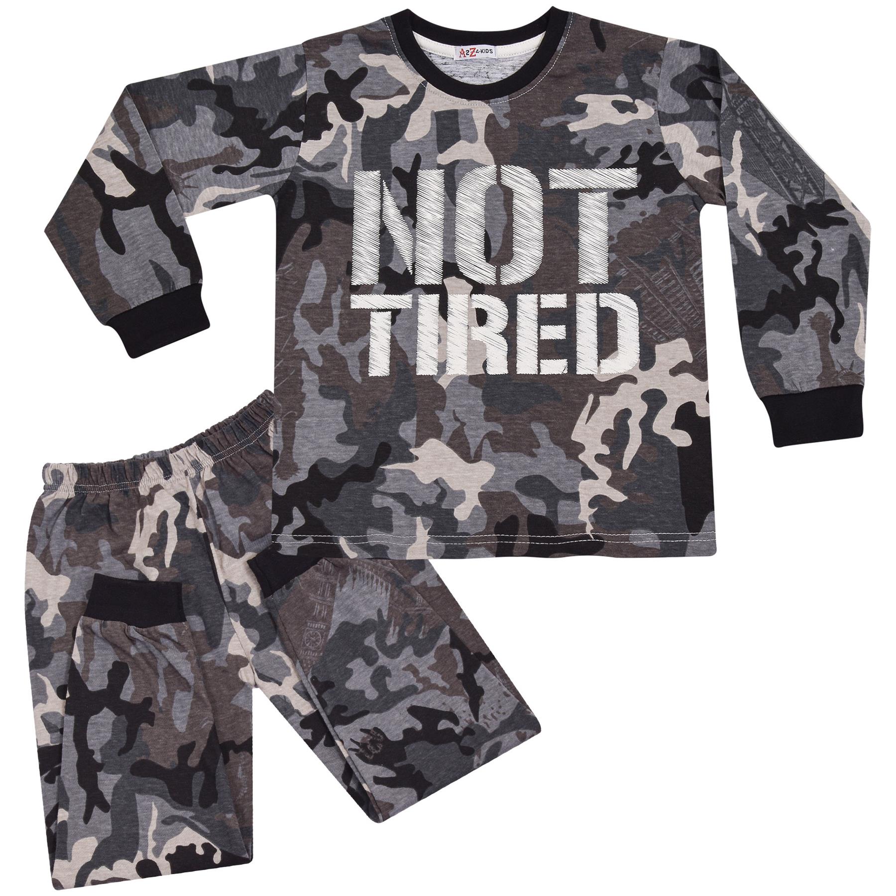 Kids Girls Boys Not Tired Camo Grey Print Pyjamas Set