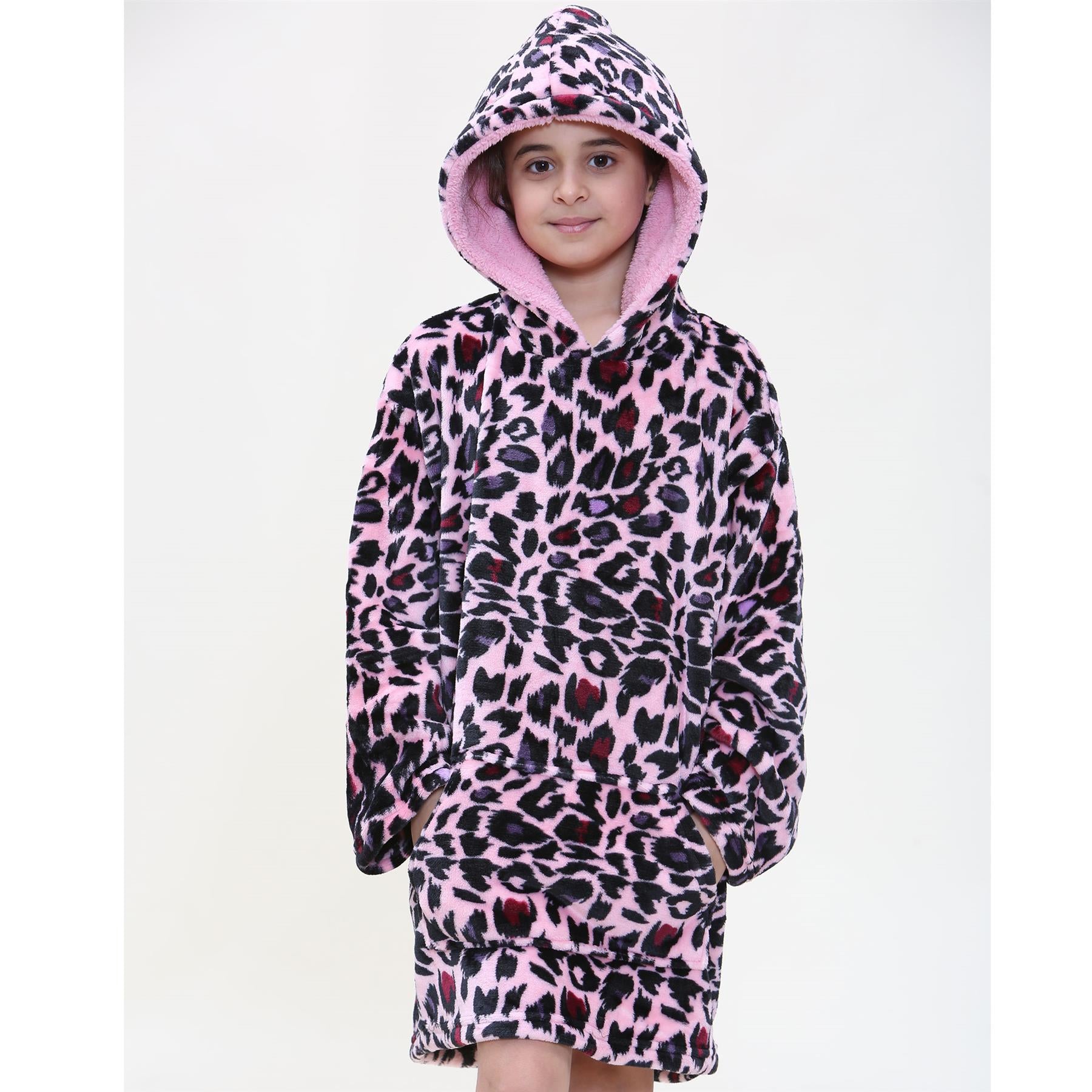Kids Oversized World Book Day Hoodie Pink Leopard Snuggle Blanket Super Soft