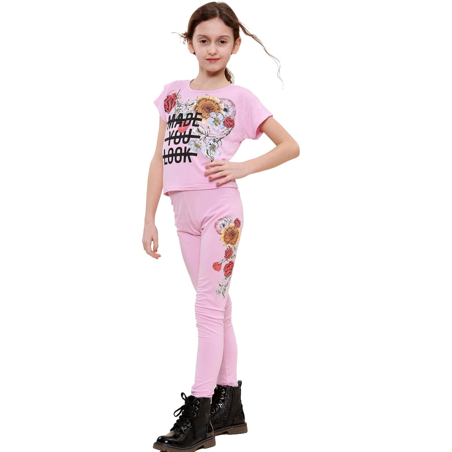 Kids Girls Made You Look Print T Shirt Top & Legging Set