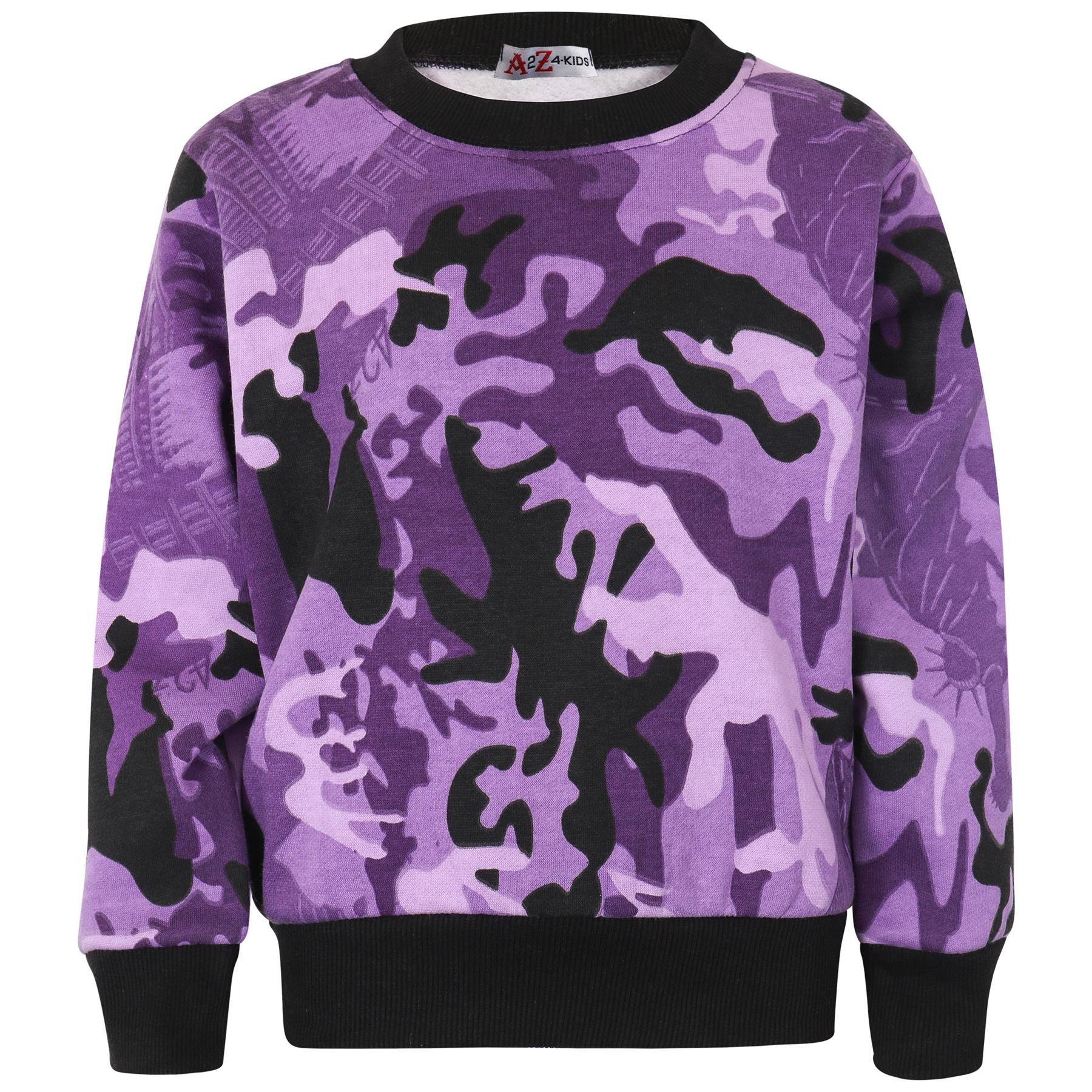 Kids Girls Camouflage Purple Jumper Scout School Uniform Jumper Cardi Sweatshirt