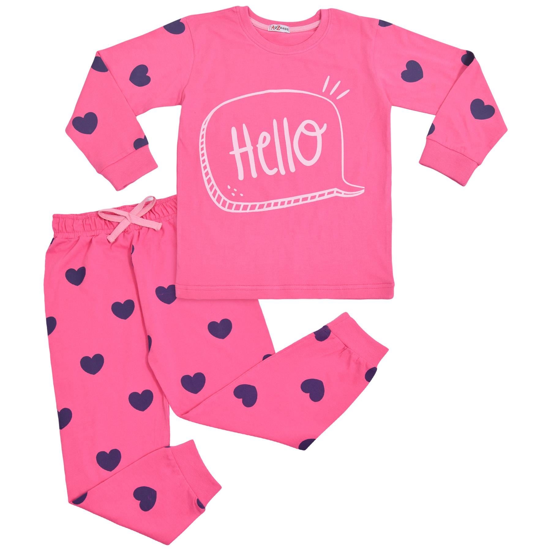 Kids Girls Hello Print Pink Pyjamas Set - Kids Clothing Store