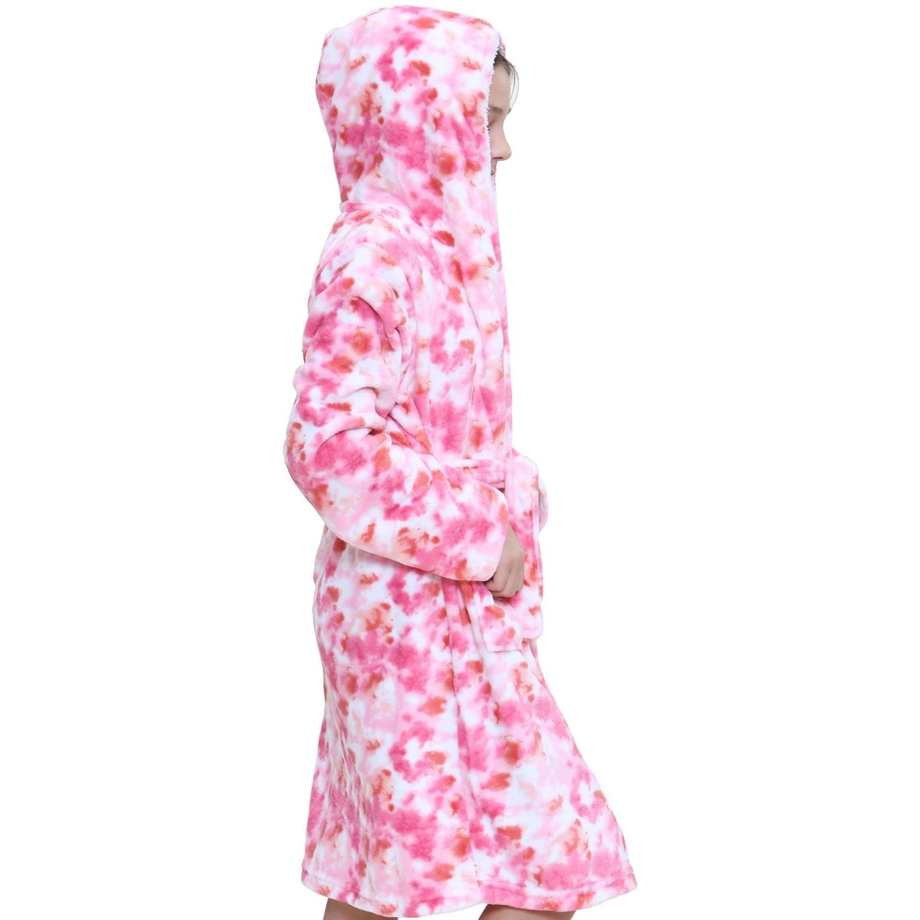 Girls Soft Tie Dye Pink Printed Hooded Robe