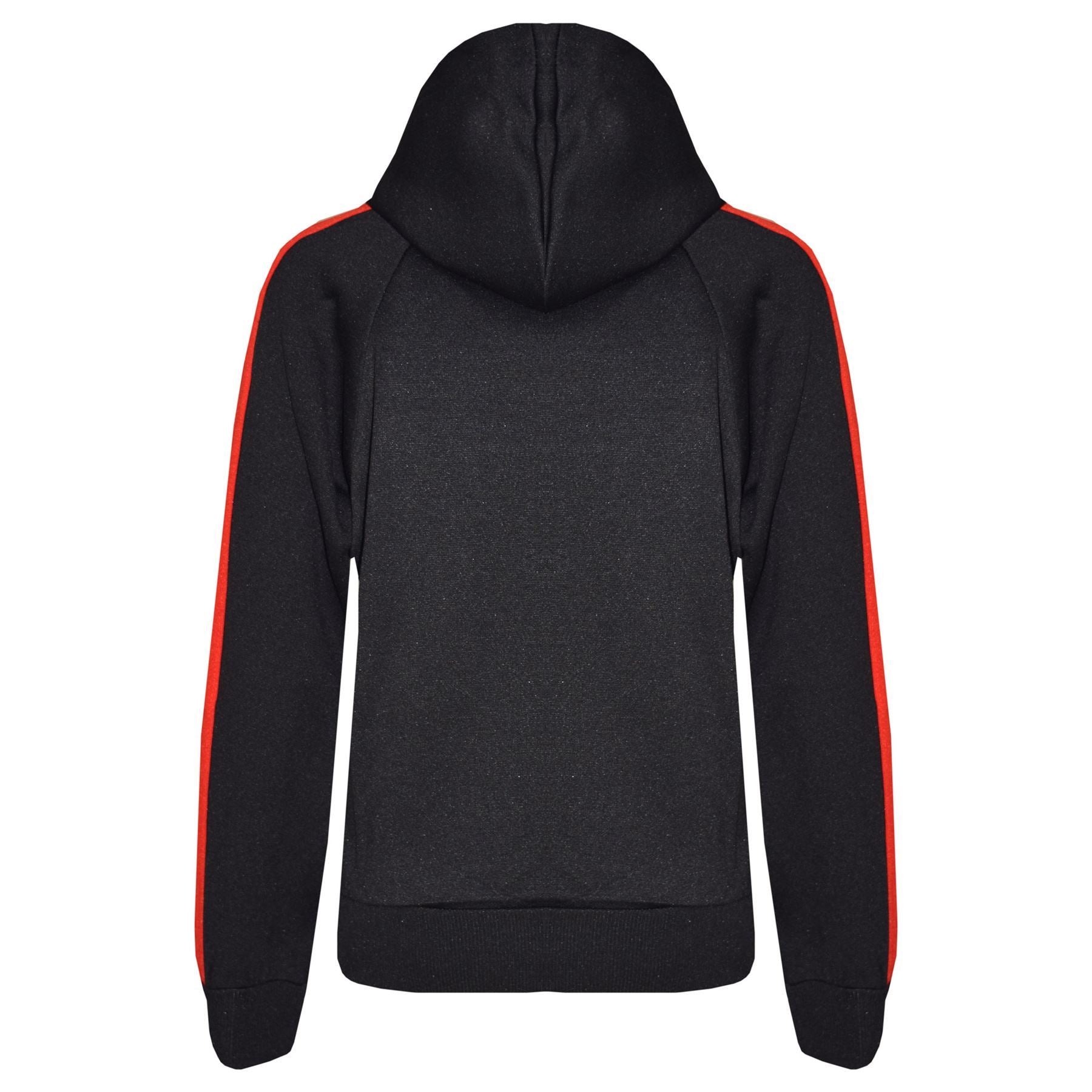 Unisex Black & Red Jogging Plain Fleece Hooded Tracksuit