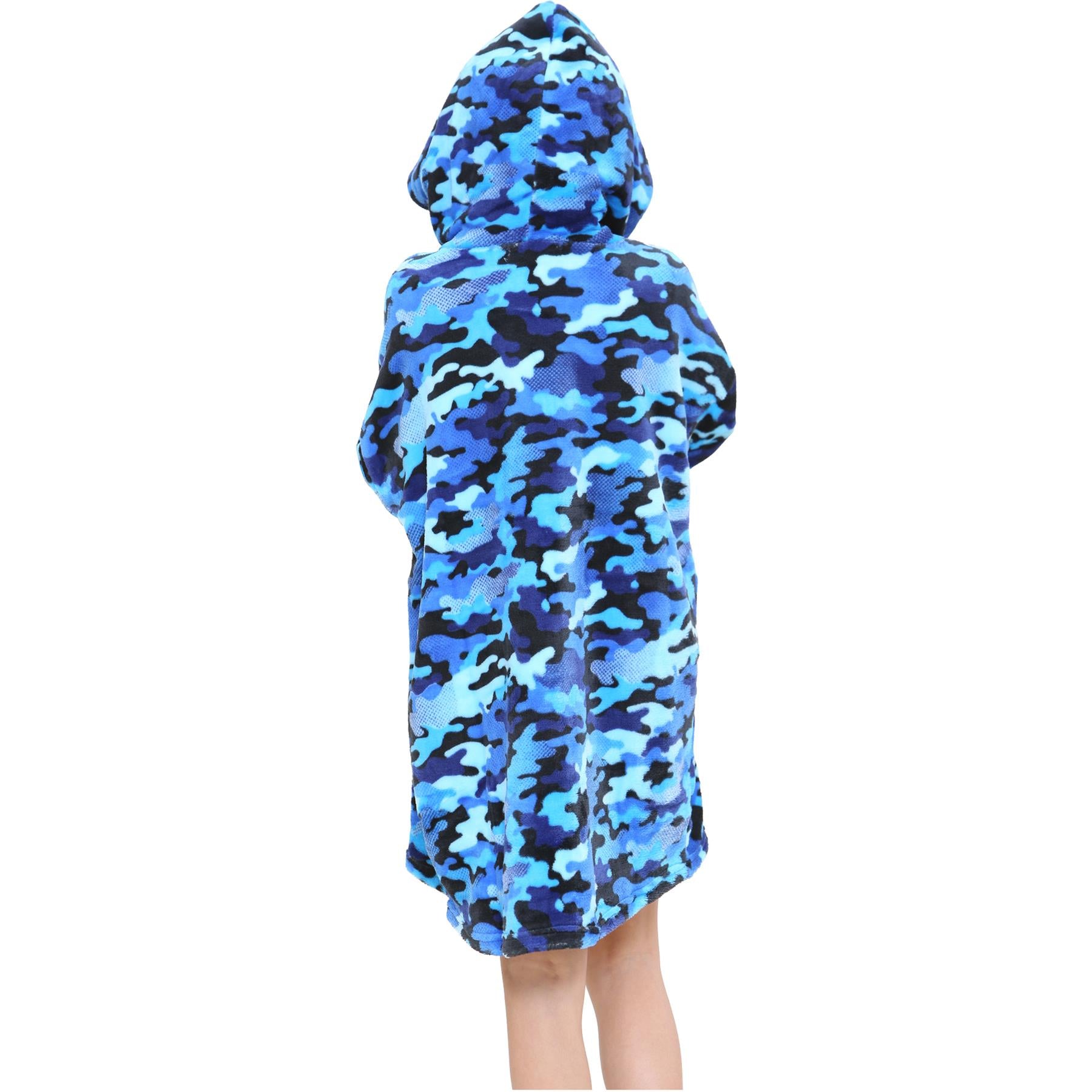 Kids Oversized Hoodie Blue Tartan Printed Snuggle Soft World Book Day Blanket