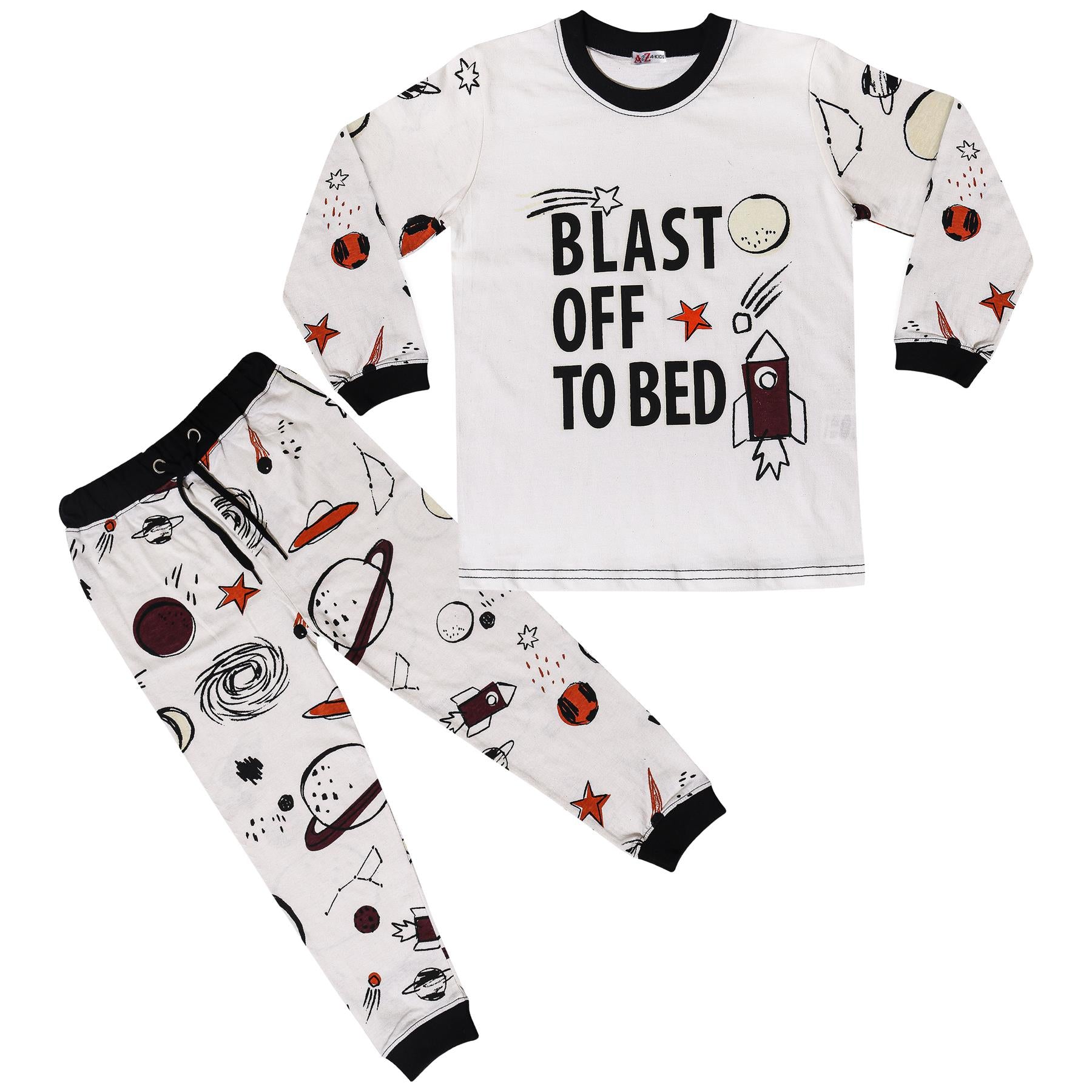 Kids Girls Boys Blast Off To Bed Print Pyjamas Set - Kids Clothing Store