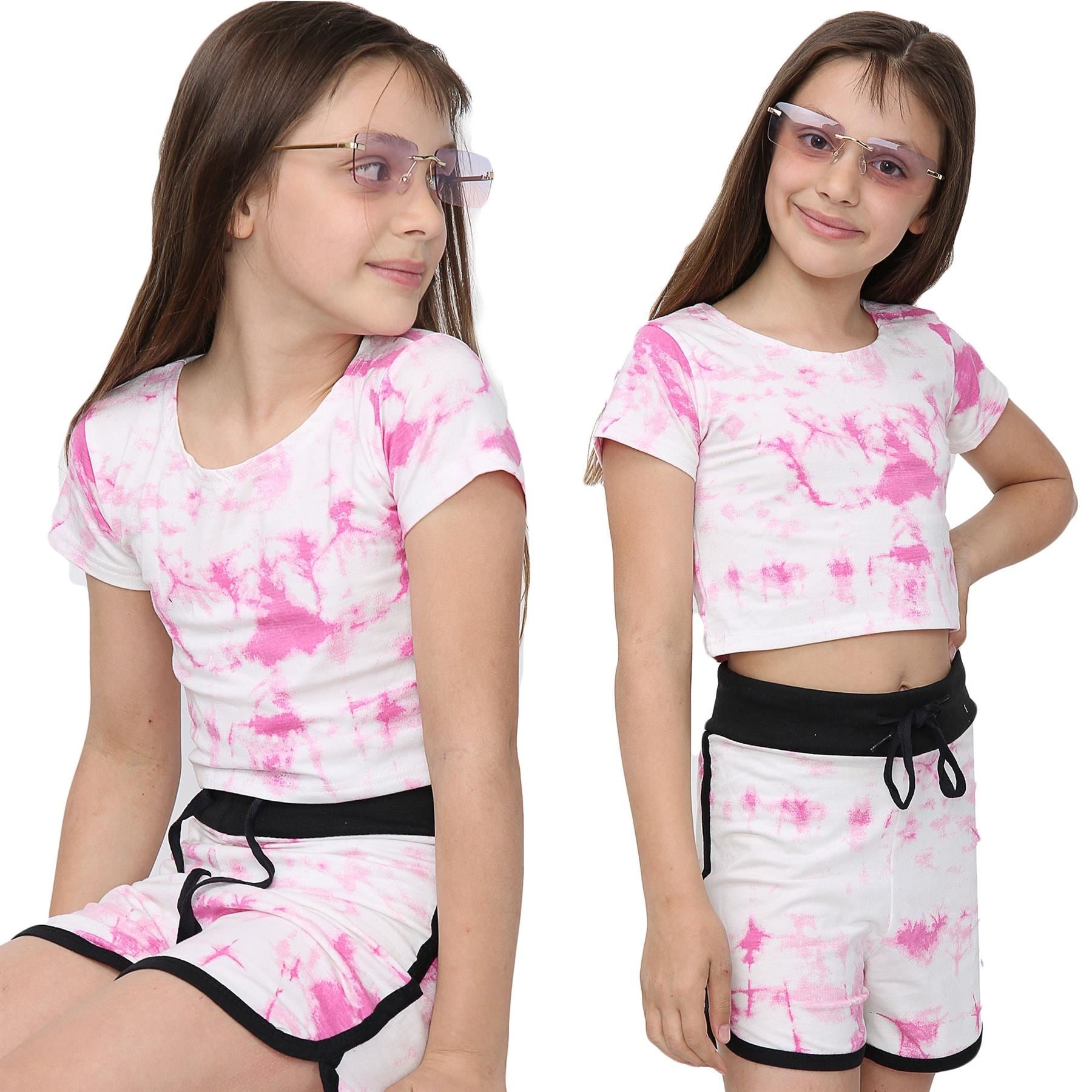 Girls Tie Dye Print Summer Top & Hot Shorts Set