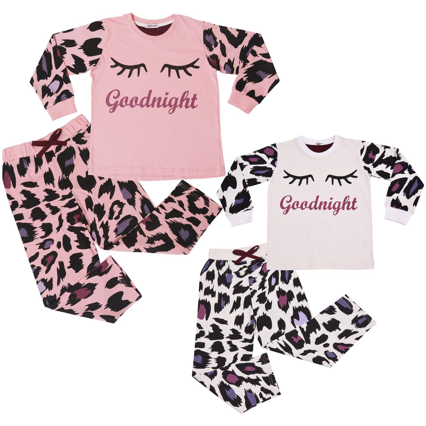 Kids Girls Goodnight Pyjamas 2 Piece Leopard Print Sleepwear Set