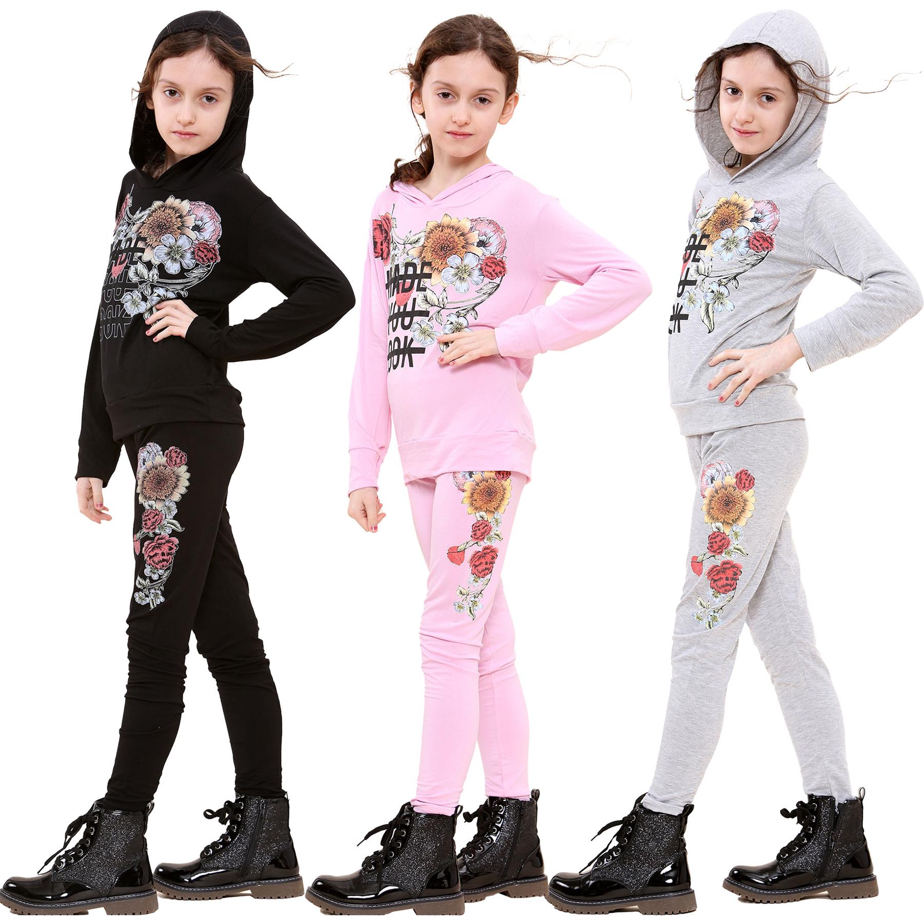 Kids Girls Made You Look Print Hooded Top & Legging Set